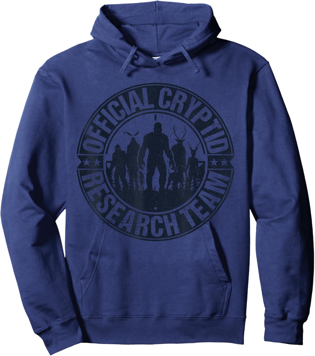 Official Cryptid Research Team Retro Cryptozoology Hunt Crew Hoodie - Hoodie | Navy