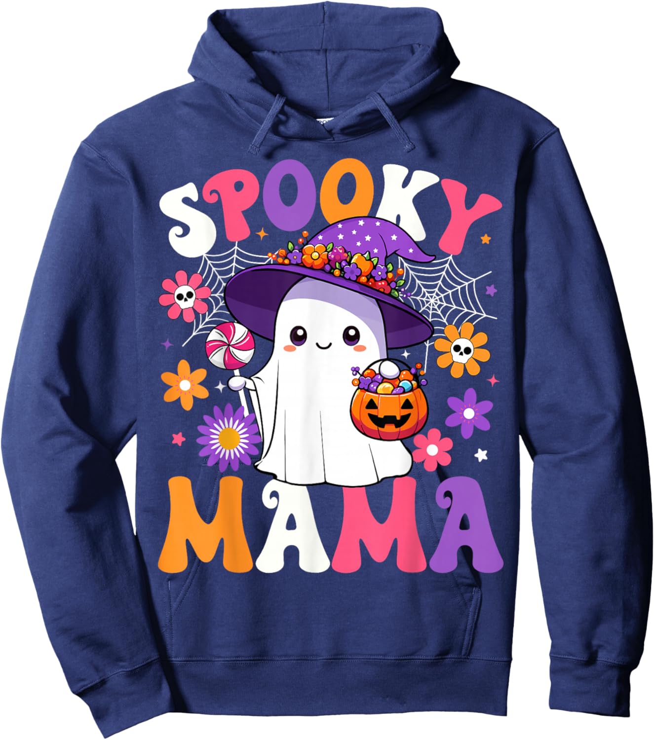 Groovy Spooky Mama Halloween Ghost Pumpkin Halloween Mom Hoodie - Hoodie | Navy