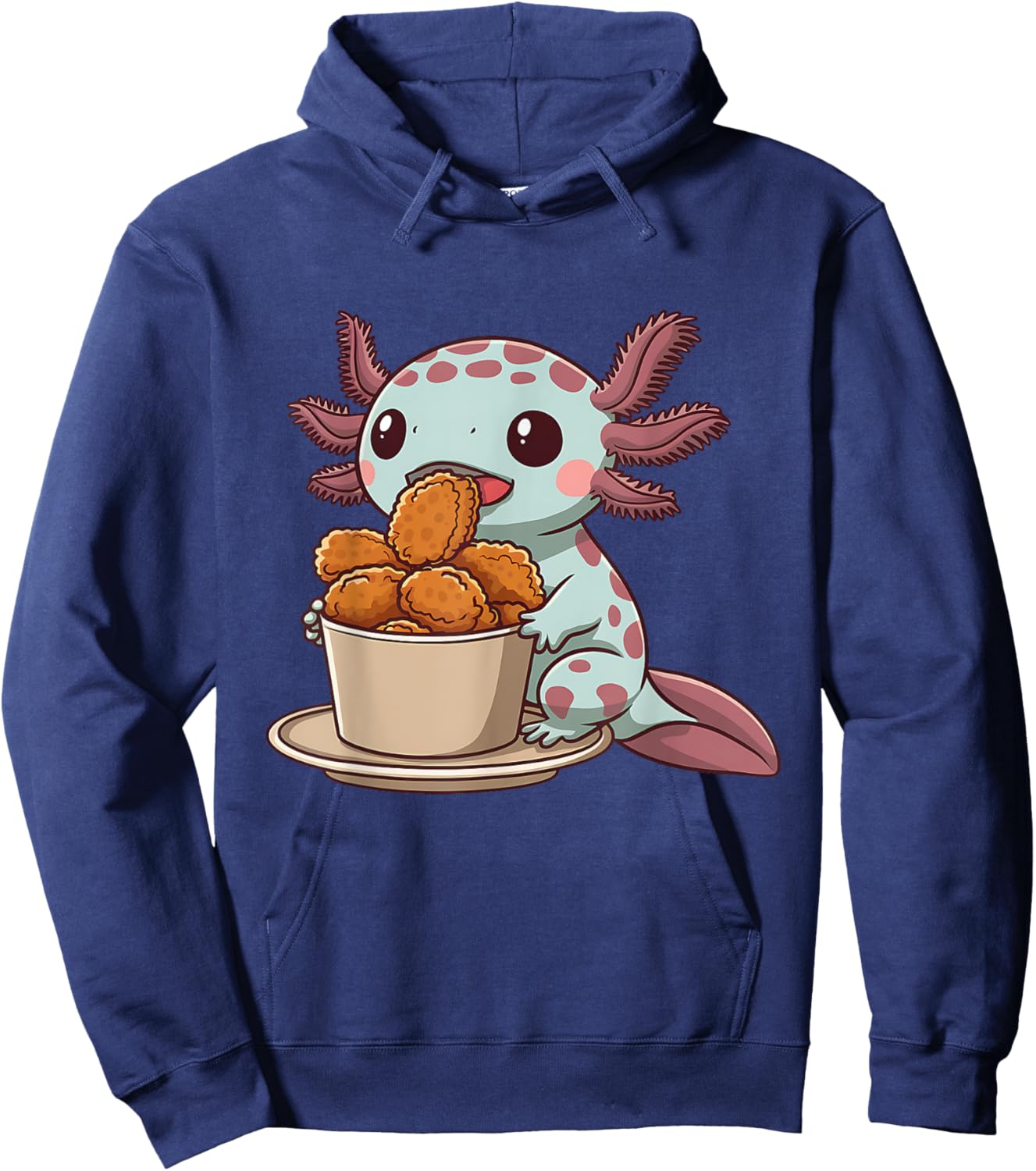 Cute Axolotl Kawaii Animal Lover Print -Adults and Kids Black Small Modern Cartoon Animal Themed Hoodie - Hoodie | Navy