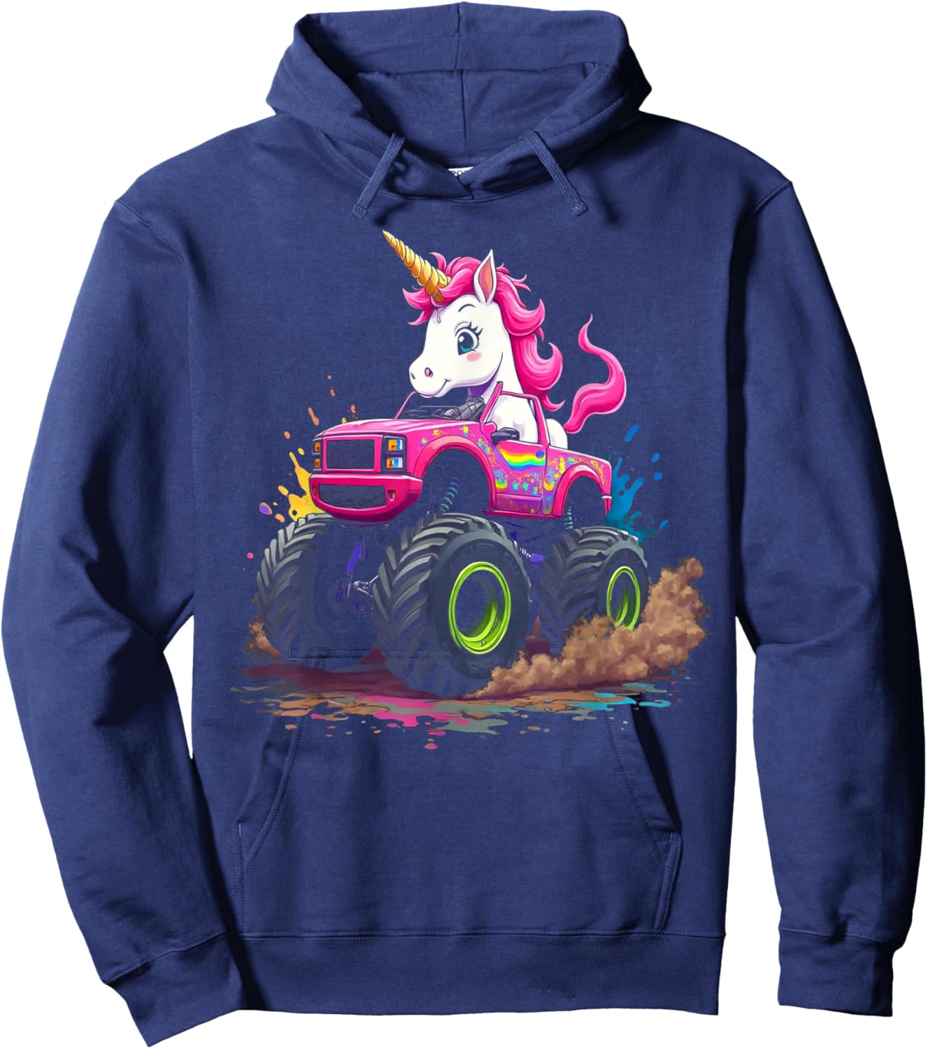 Monster Truck Unicorn Birthday Party Monster Truck Girl Hoodie - Hoodie | Navy