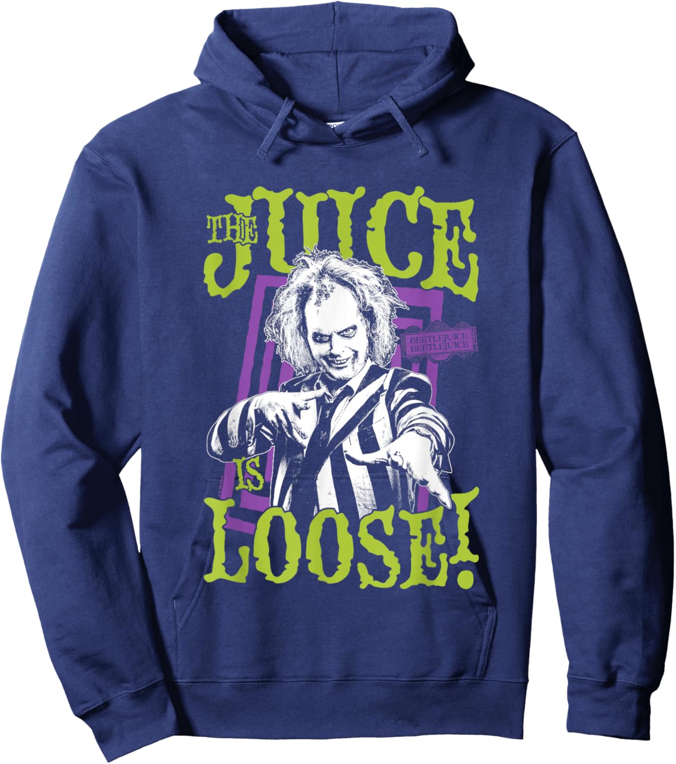 Beetlejuice Beetlejuice The Juice Is Loose! Big Chest Poster Hoodie - Hoodie | Navy