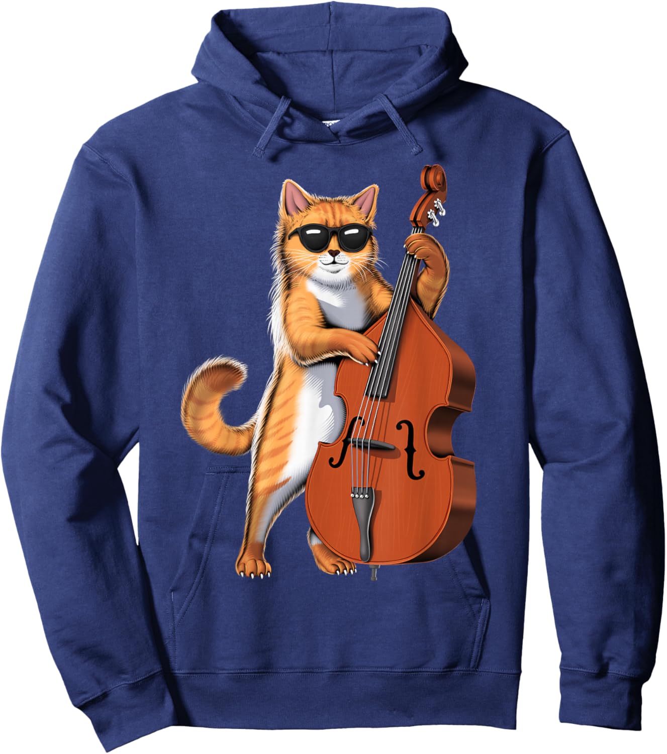 Cat Double Bass Player Contrabass Jazz Musician Hoodie - Hoodie | Navy