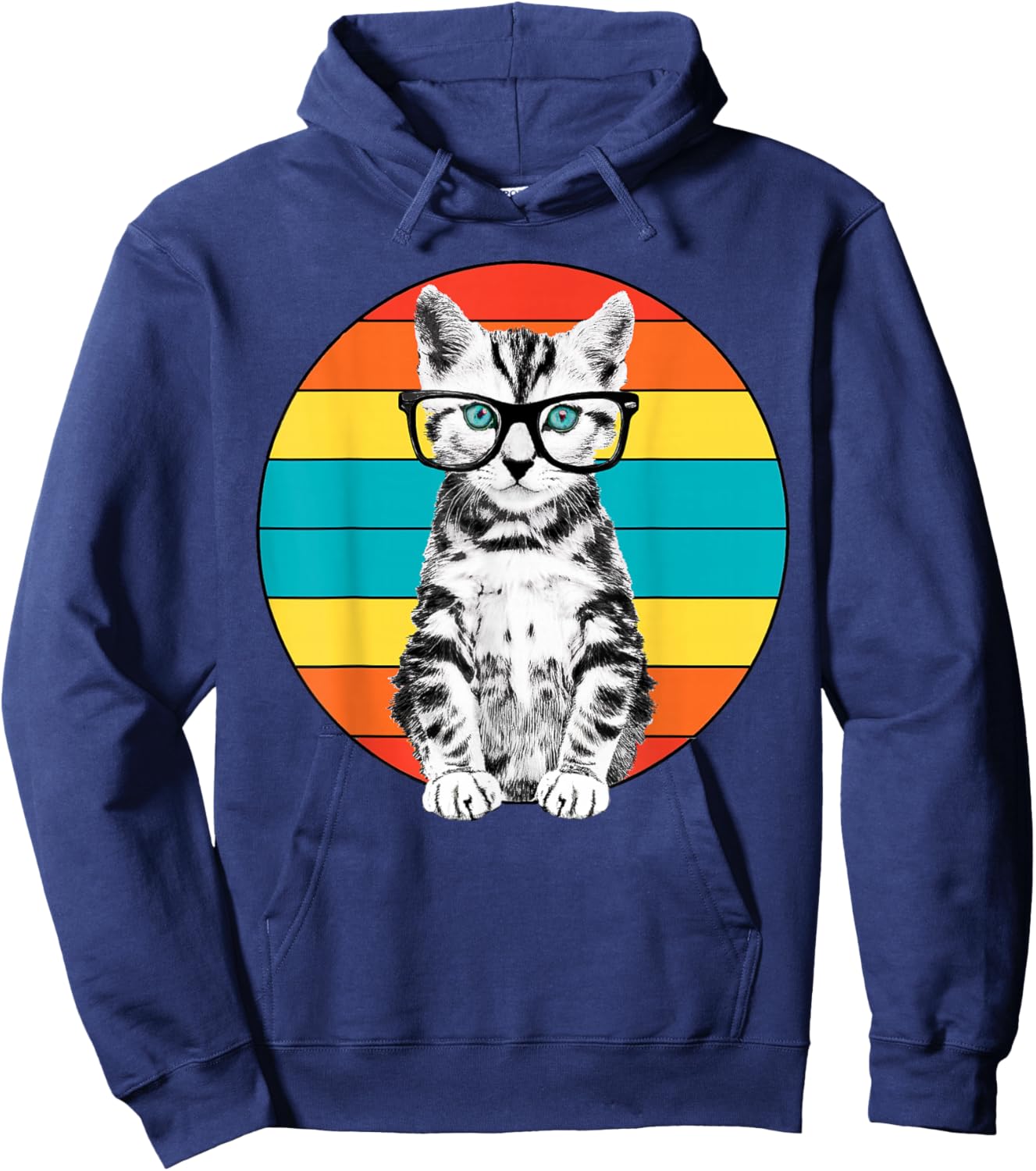 Funny Cat Shirt - Men, Women, Kids - Cat With Glasses Hoodie - Hoodie | Navy