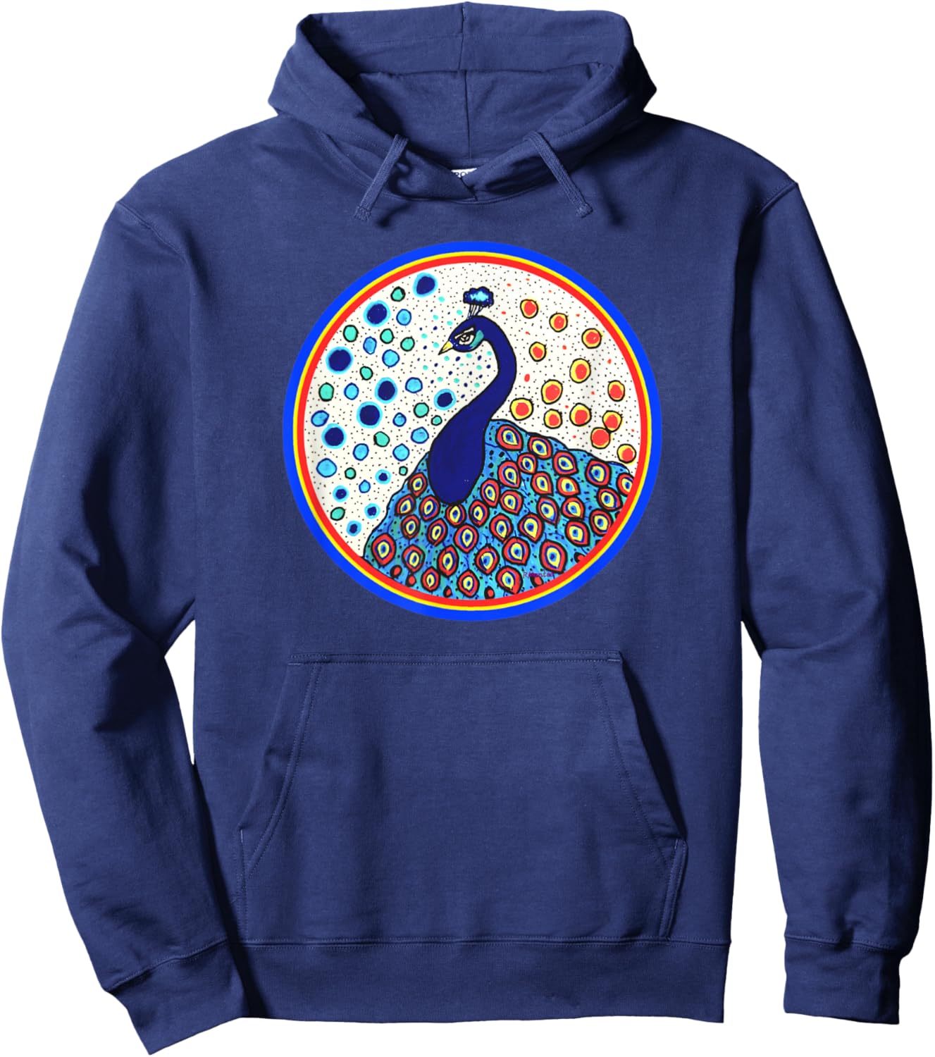 Pyram's Heart Folk Art Design- the Caribbean Peafowl Hoodie - Hoodie | Navy
