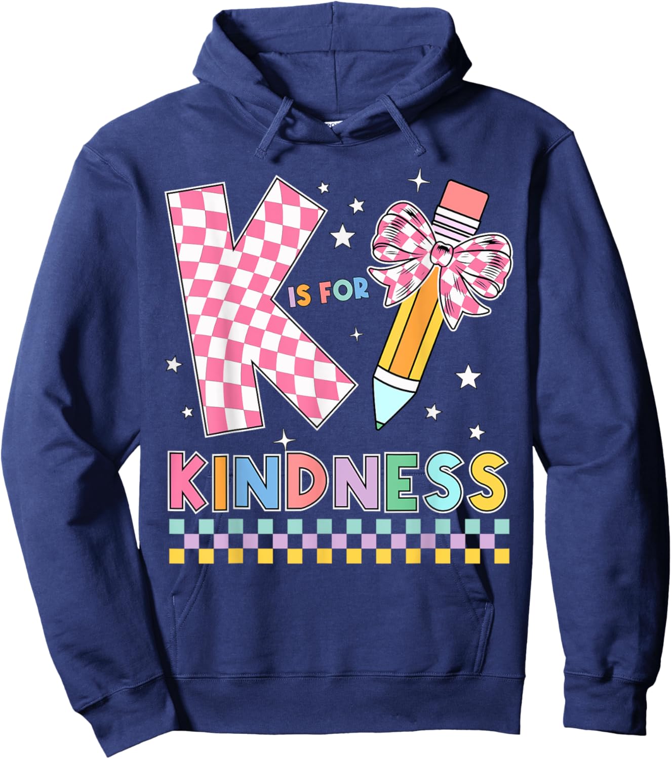K is for Kindness Cute Pencil Bow Teacher Be Kind Hoodie - Hoodie | Navy