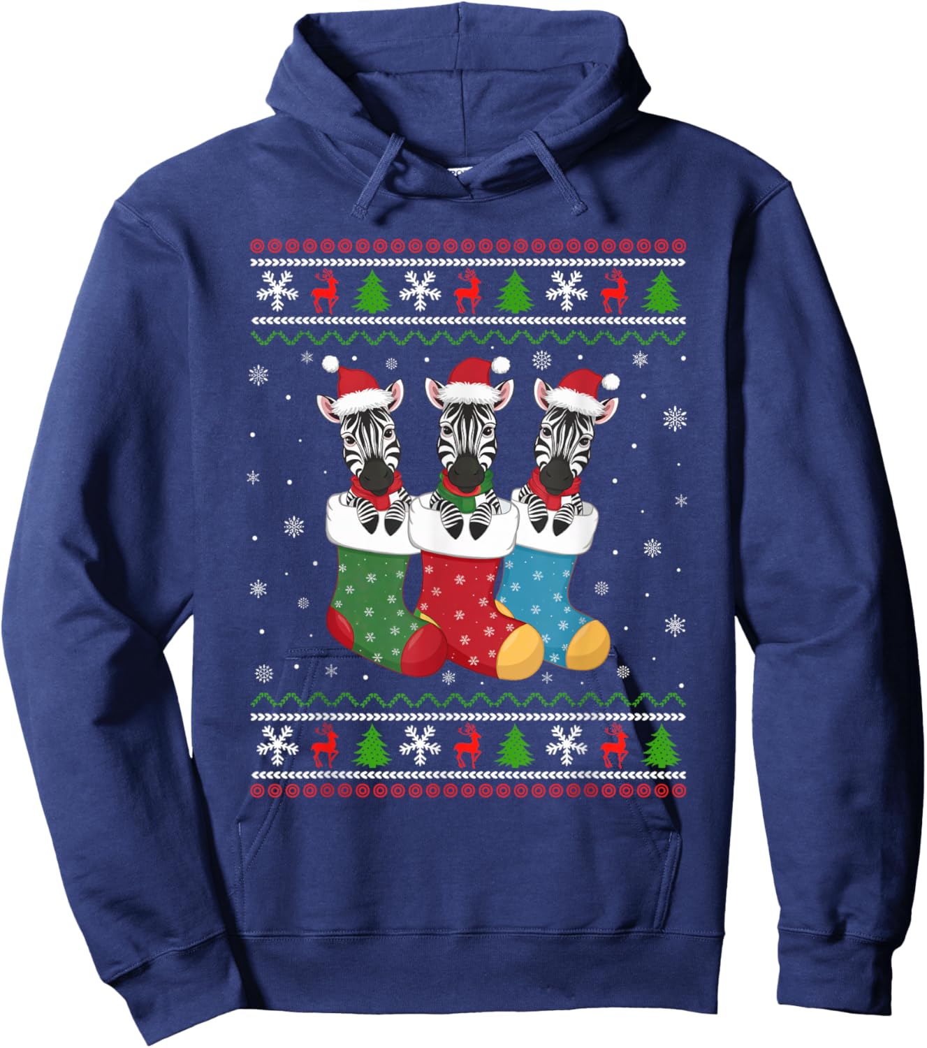 Ugly Xmas Sweater Zebra In Christmas Socks Hoodie - Hoodie | Navy