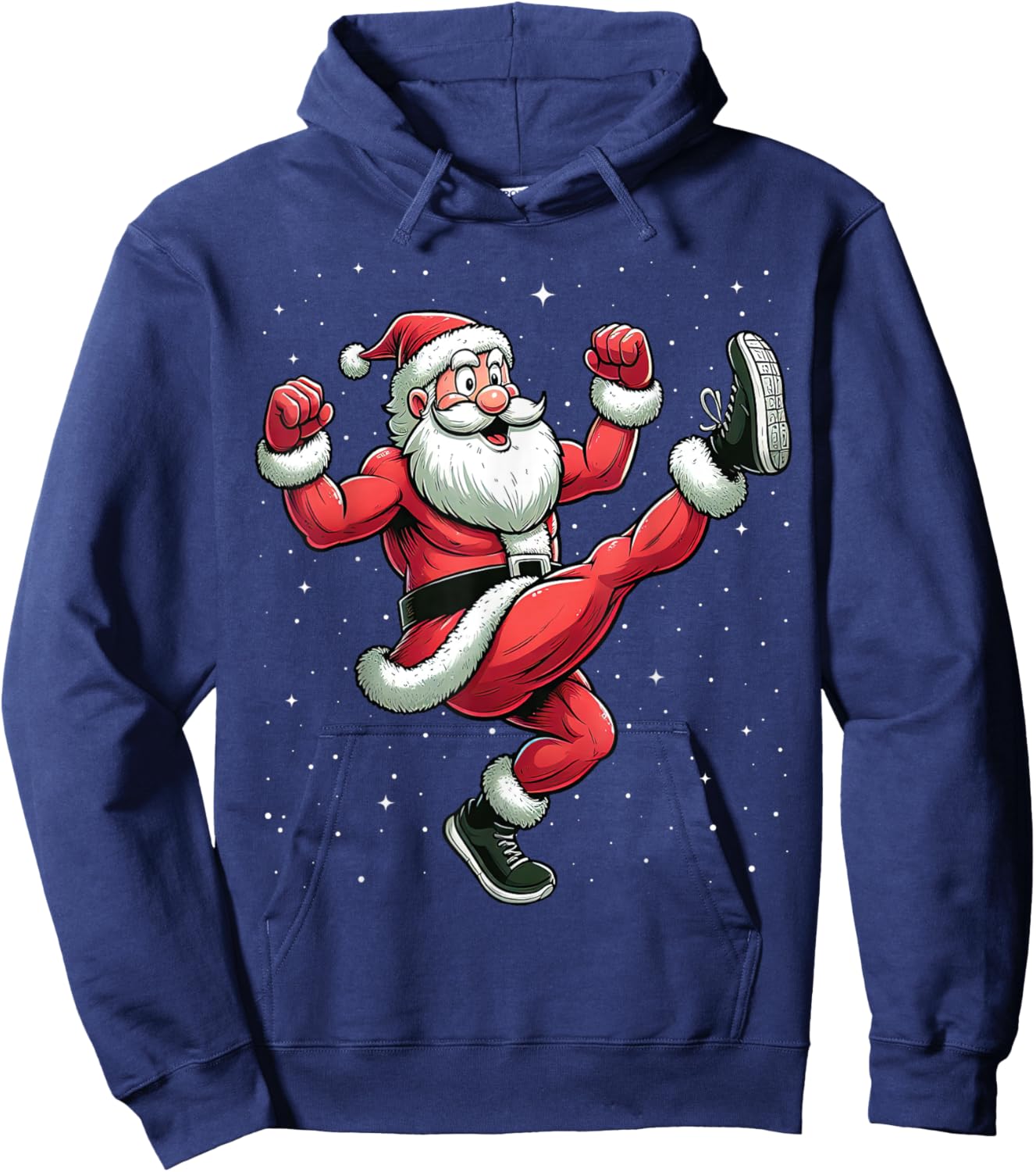 Santa Exercising Gym Fitness Workout Christmas Snow Hoodie - Hoodie | Navy