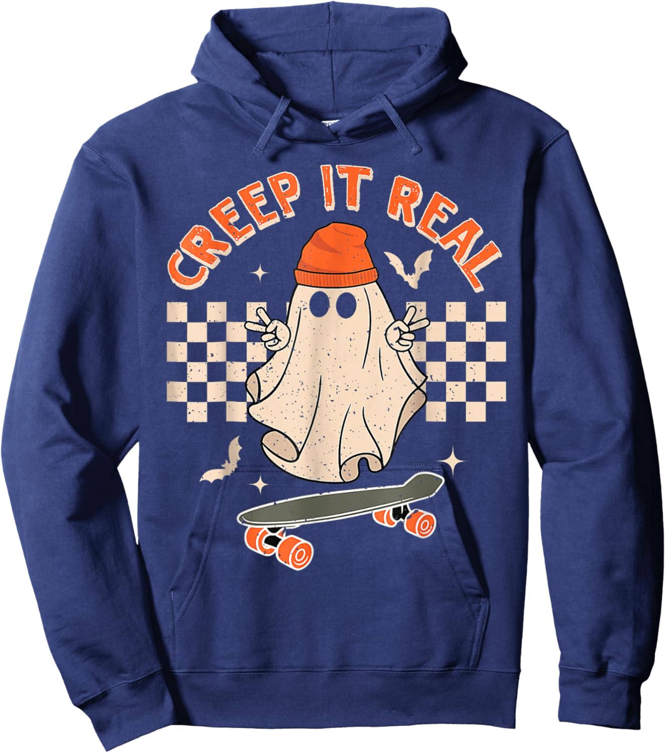 Creep It Real Skateboarding Ghost Retro Halloween Costume Hoodie - Hoodie | Navy