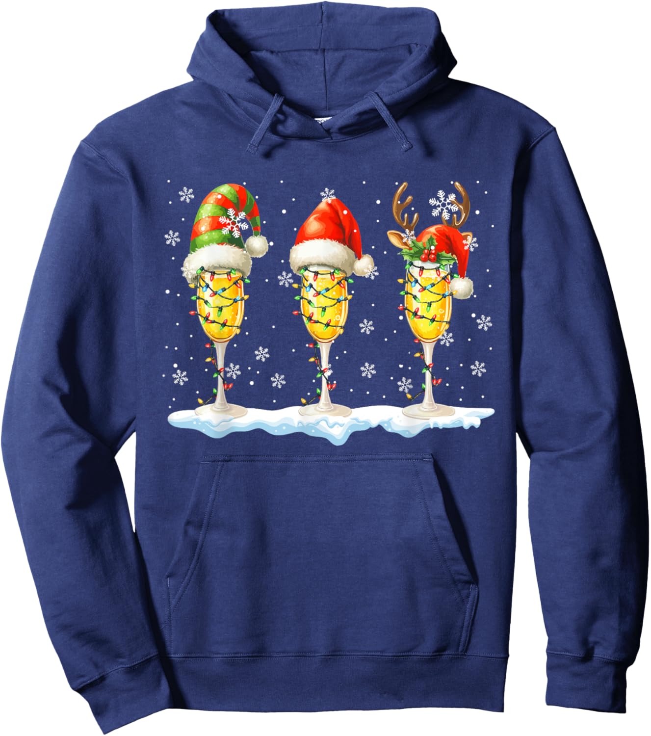 Three Santa Reindeer Elf Glasses Of Champagne Xmas Drunker Hoodie - Hoodie | Navy