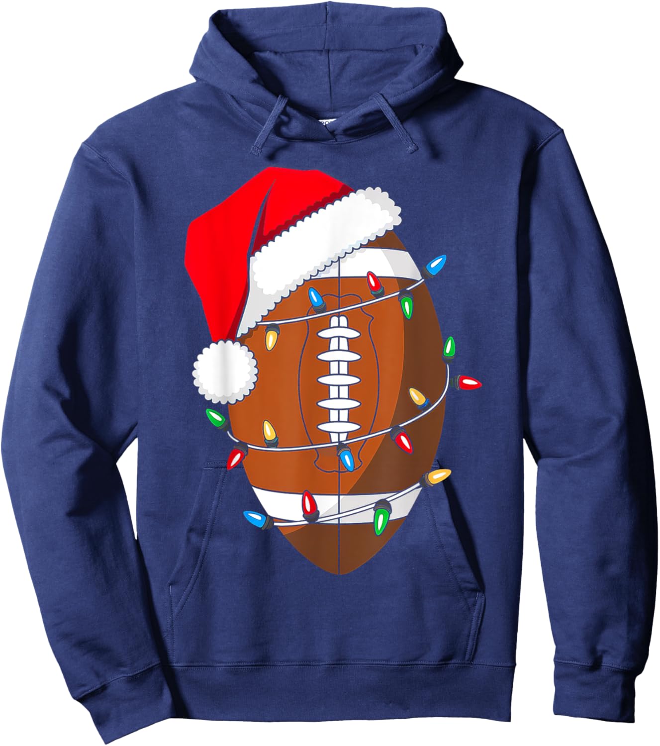 Christmas Football Santa Hat Sport Lover Funny Xmas Pajamas Hoodie - Hoodie | Navy