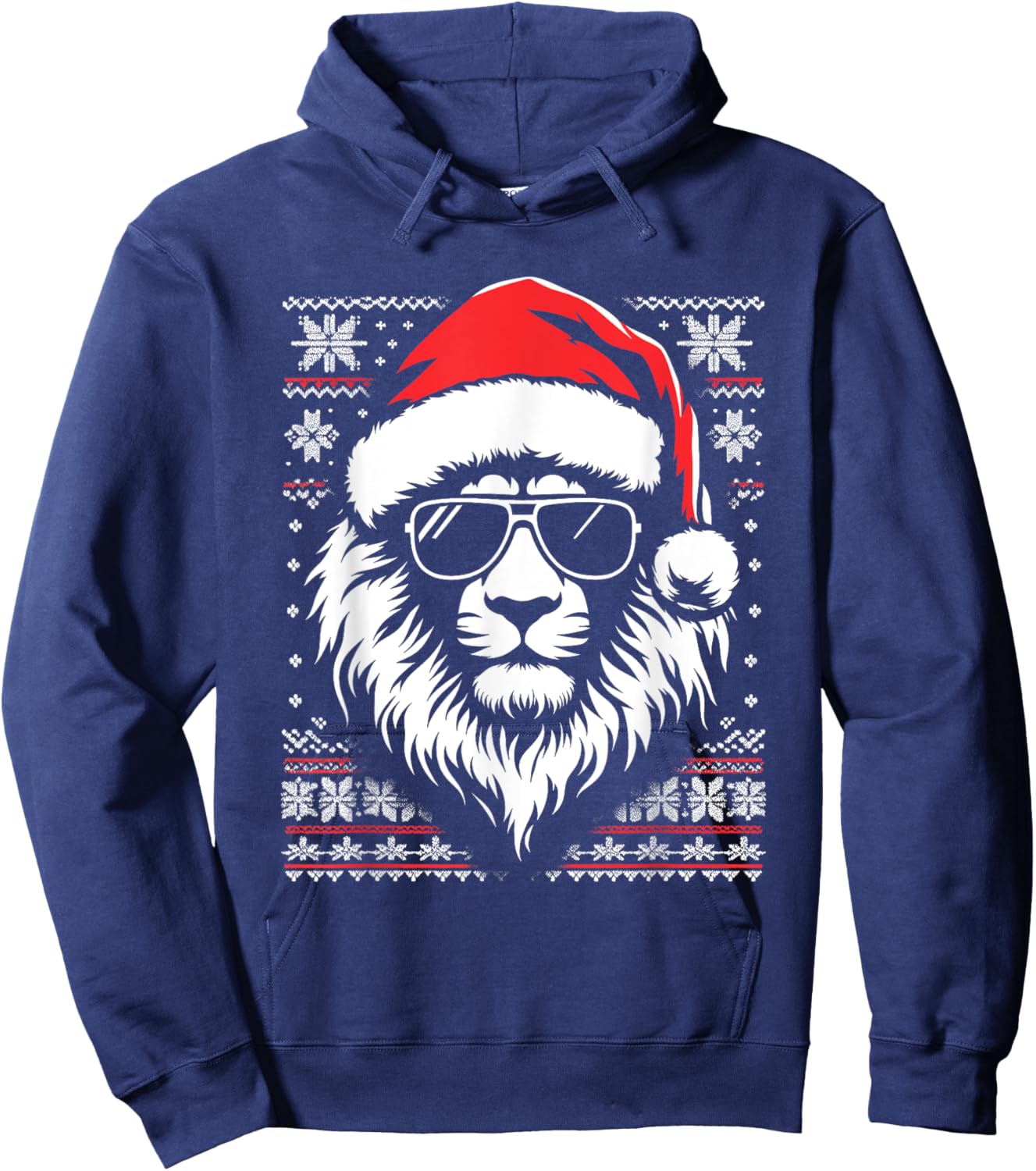 Lion King Santa Hat - Vintage Lion Xmas Ugly Christmas Hoodie - Hoodie | Navy