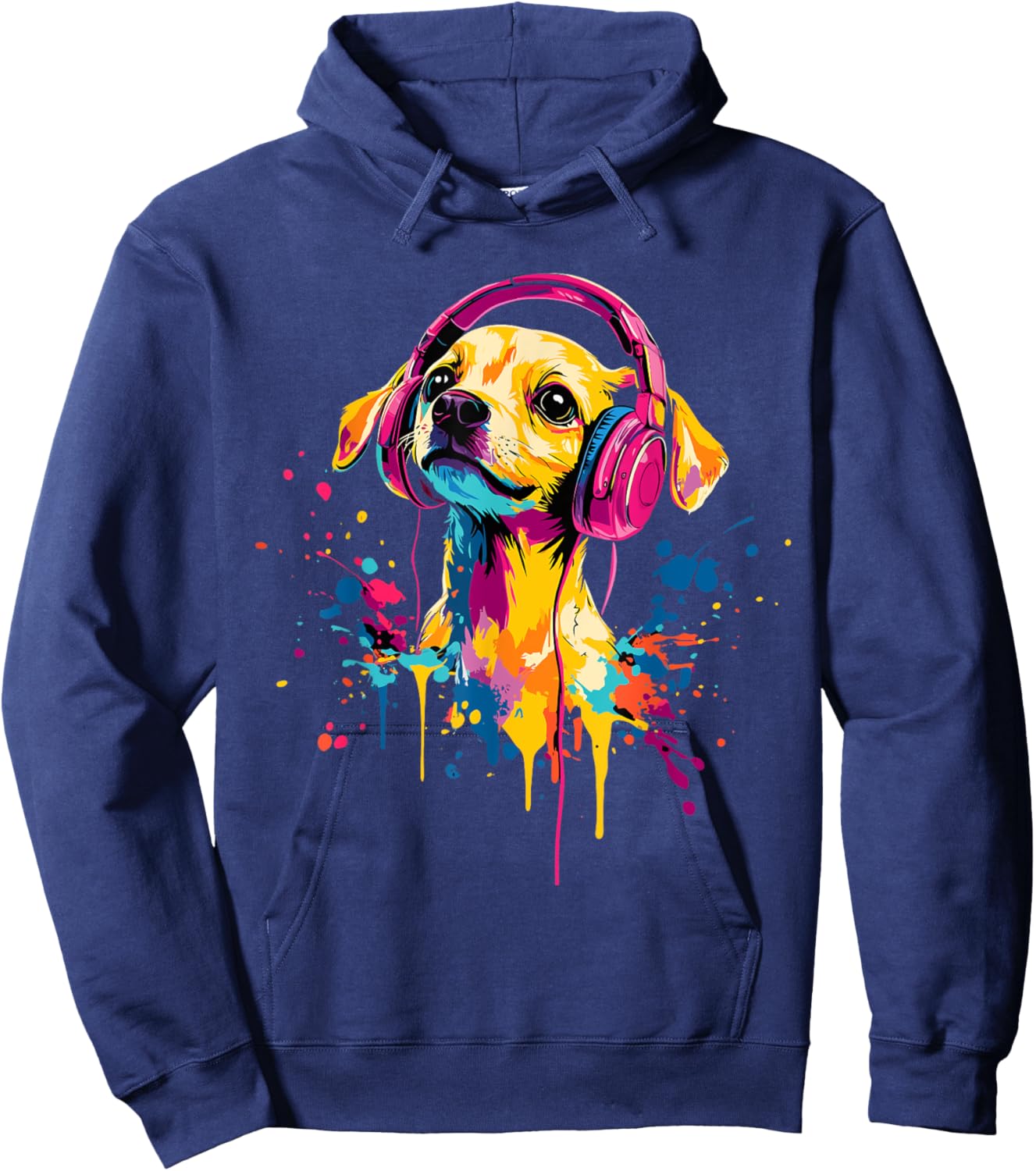 Chiweenie Lover Pop Art Wearing Headphones Funny Chiweenie Hoodie - Hoodie | Navy