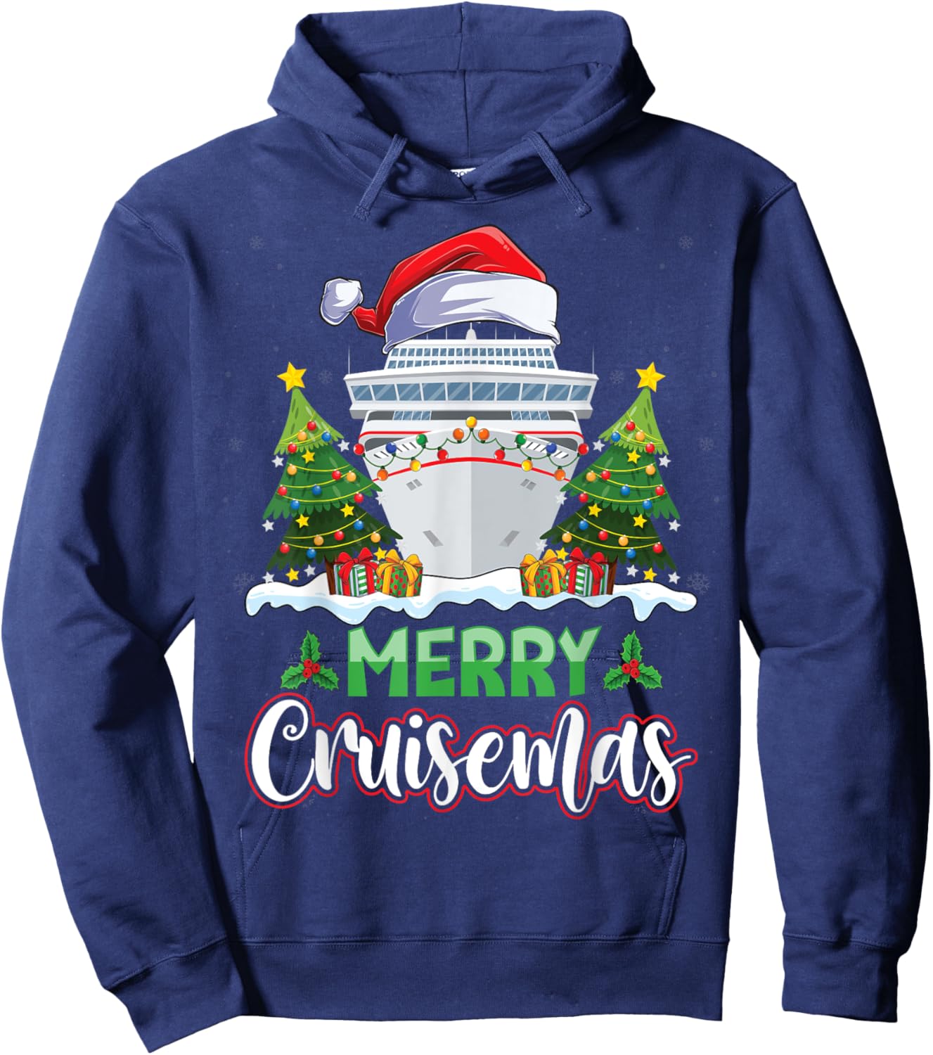 Merry Cruisemas Funny Vacation Cruise Ship Christmas Holiday Hoodie - Hoodie | Navy