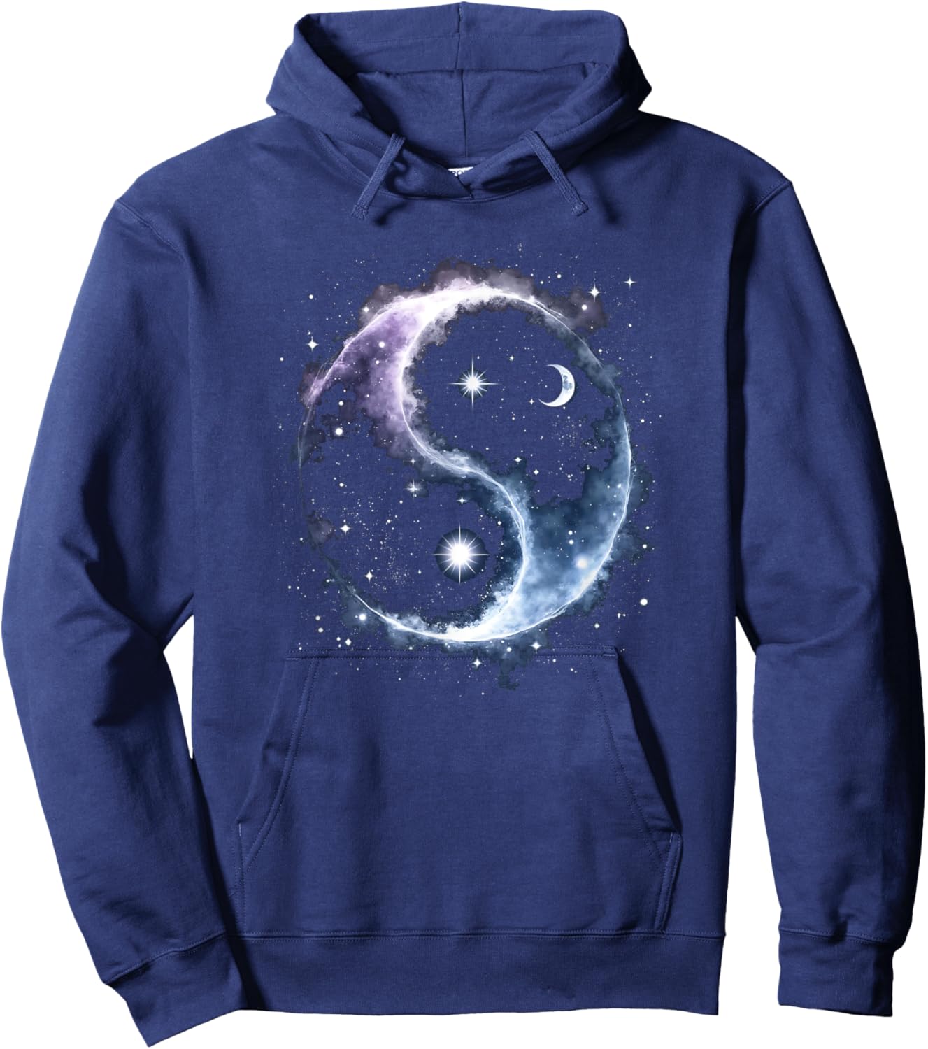 Celestial Yin-Yang Star and Moon Cosmic Graphic Hoodie - Hoodie | Navy