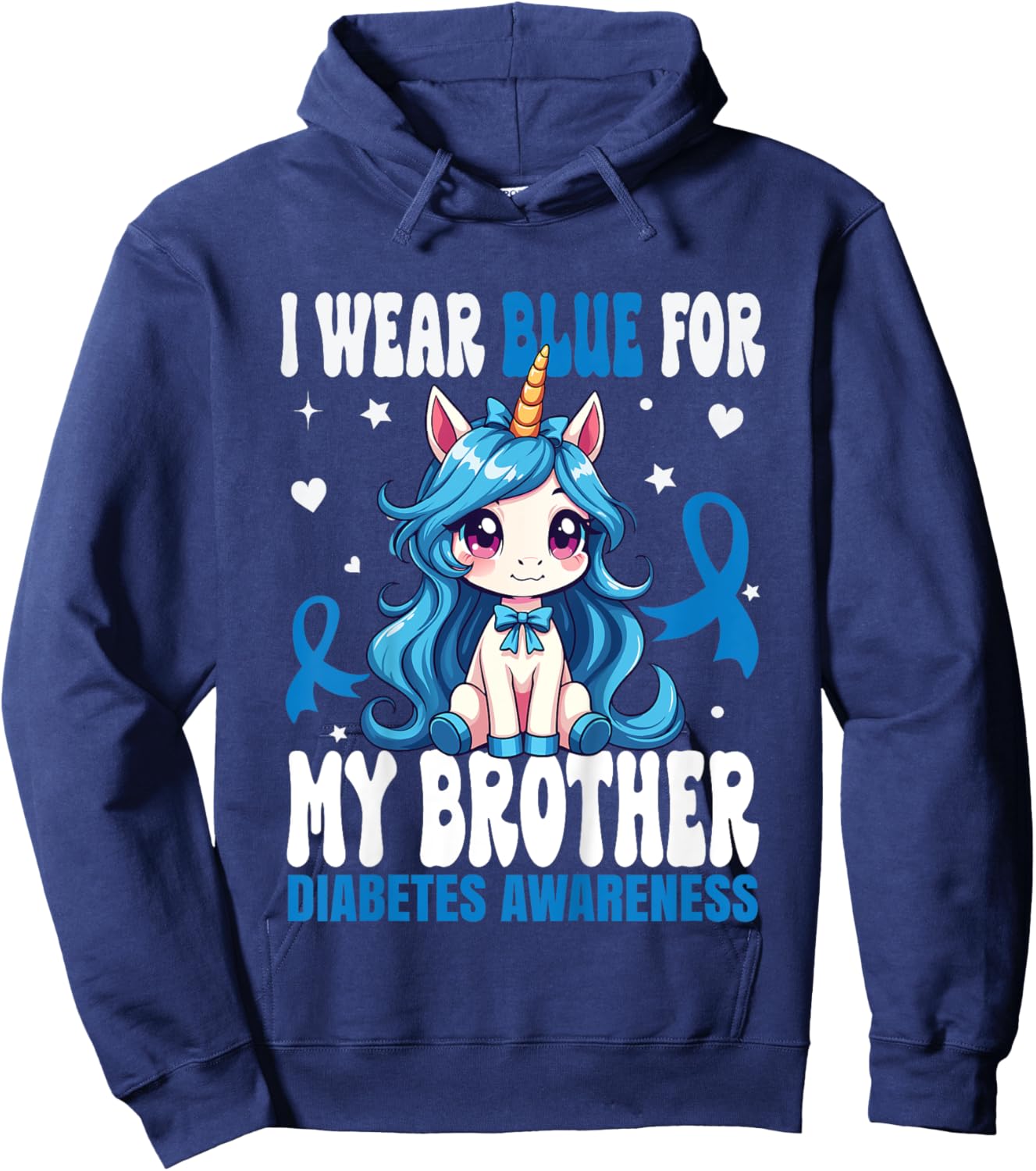 Kids I Wear Blue For My Brother Diabetes Awareness T1D Diabetes Hoodie - Hoodie | Navy