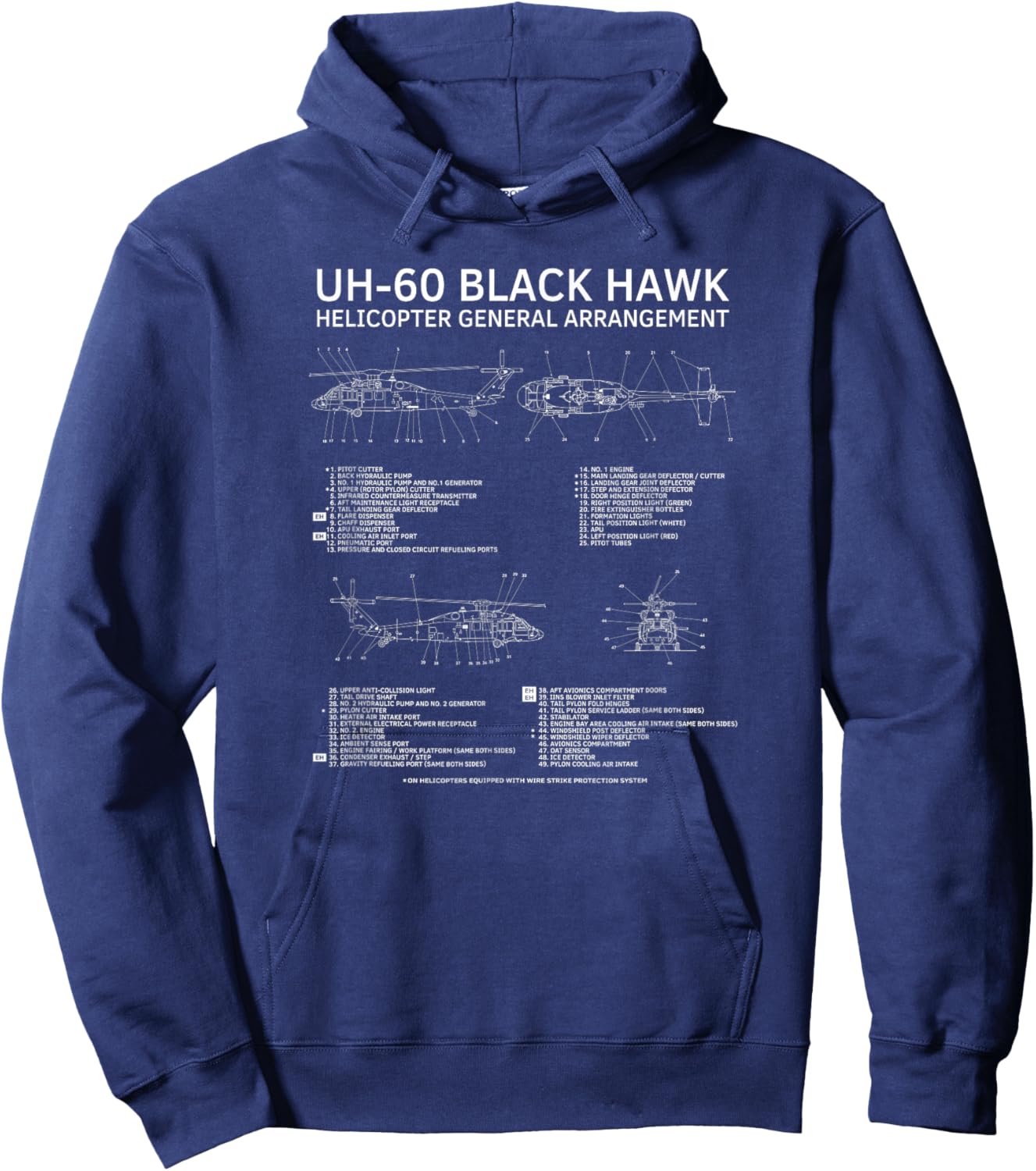 UH-60 Black Hawk Military Helicopter Diagram Infographic Hoodie - Hoodie | Navy