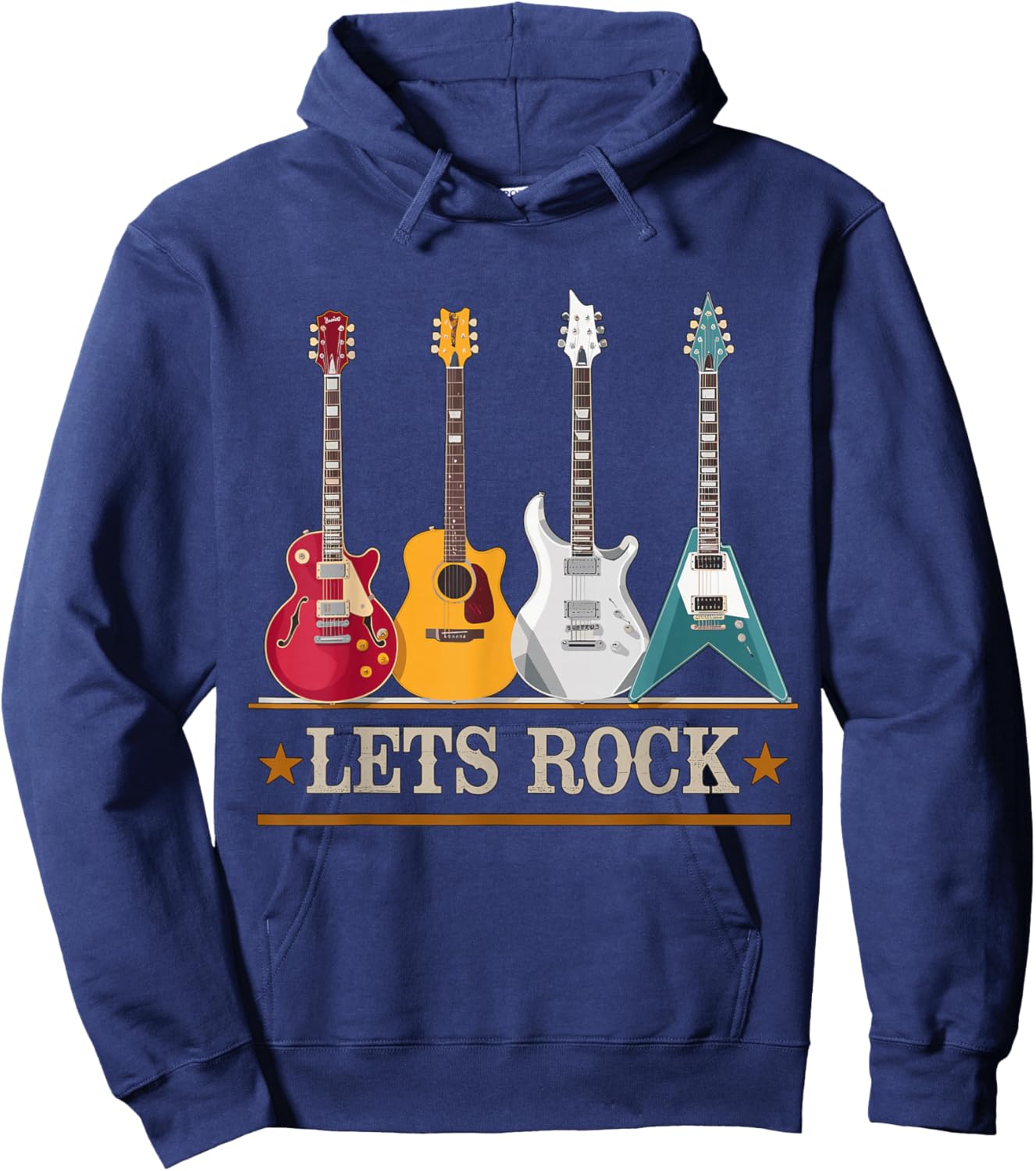 Let's Rock and Roll Guitar Music Band Hoodie - Hoodie | Navy