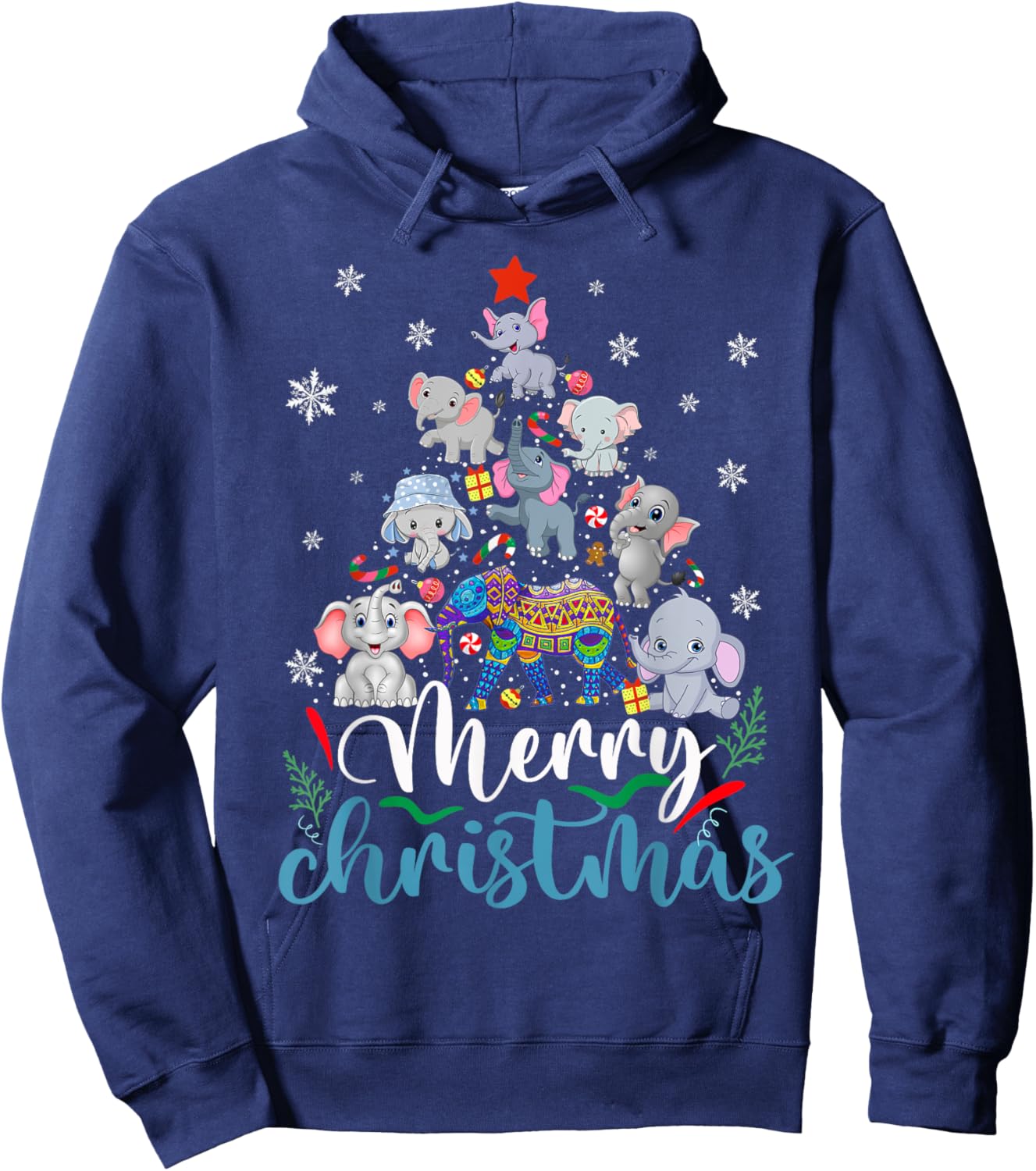 Elephant Xmas Snow Tree Animal Xmas Merry Christmas Elephant Hoodie - Hoodie | Navy