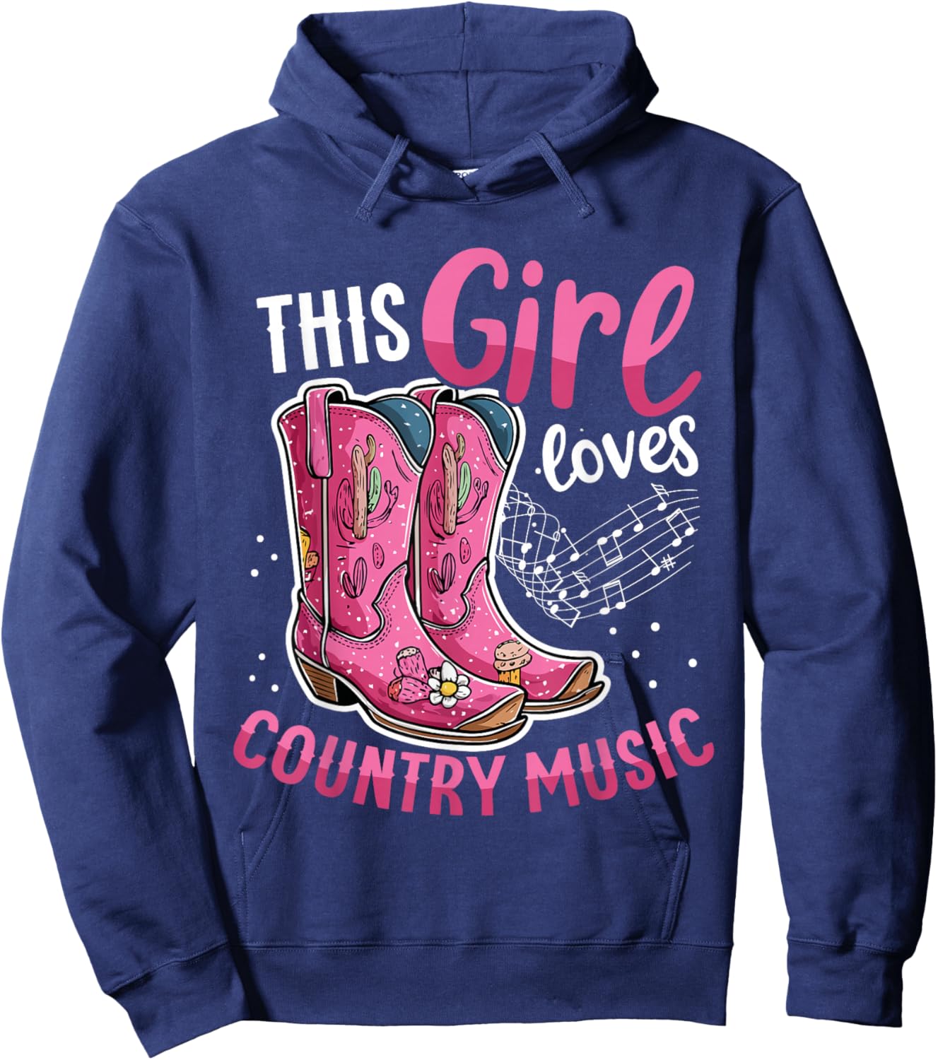 This girl Loves Country Music Pink Cowboy Boots Hoodie - Hoodie | Navy