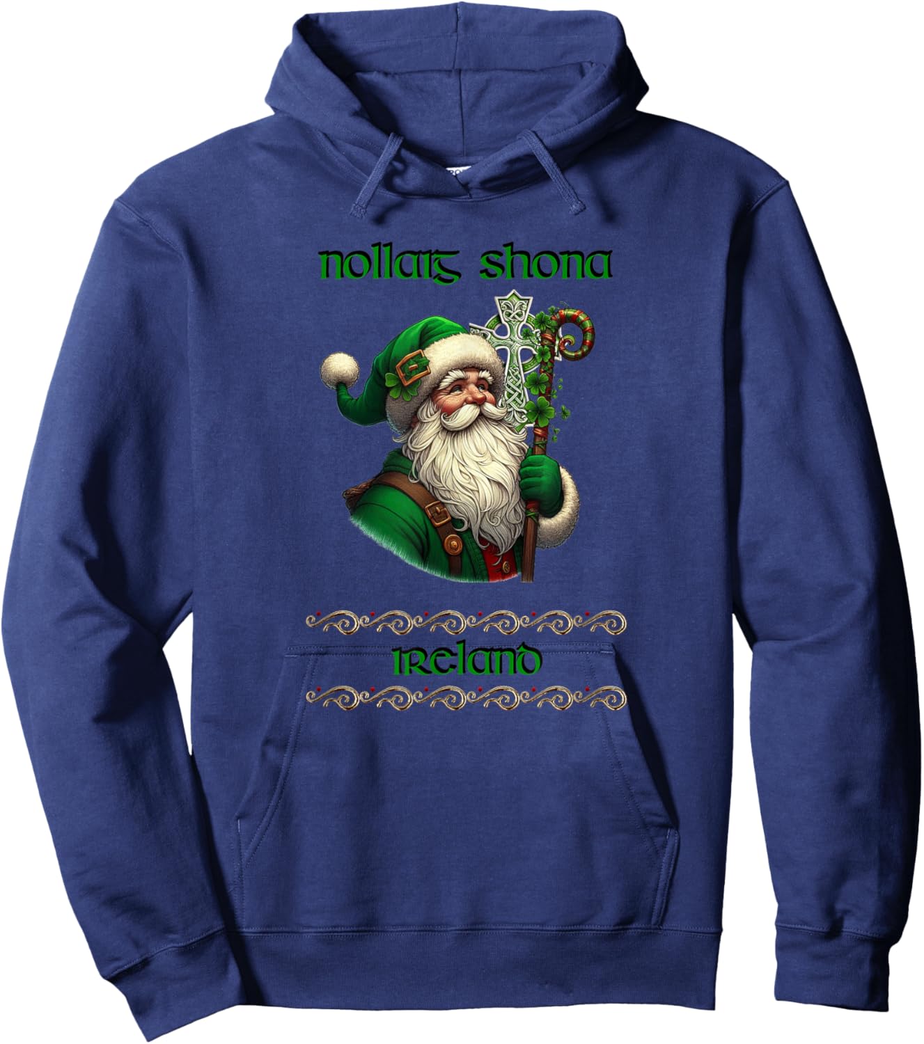 Irish Santa & Celtic Cross Christmas Hoodie - Hoodie | Navy