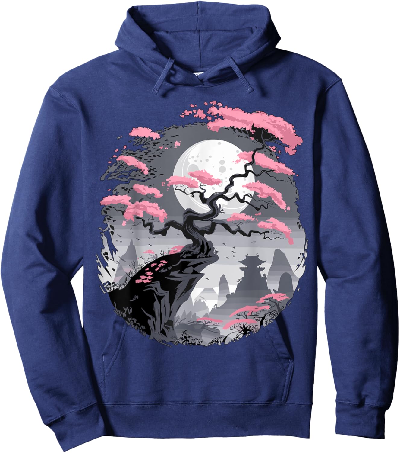 Japanese Sakura Garden Mount Fuji Cherry Blossom Hoodie - Hoodie | Navy