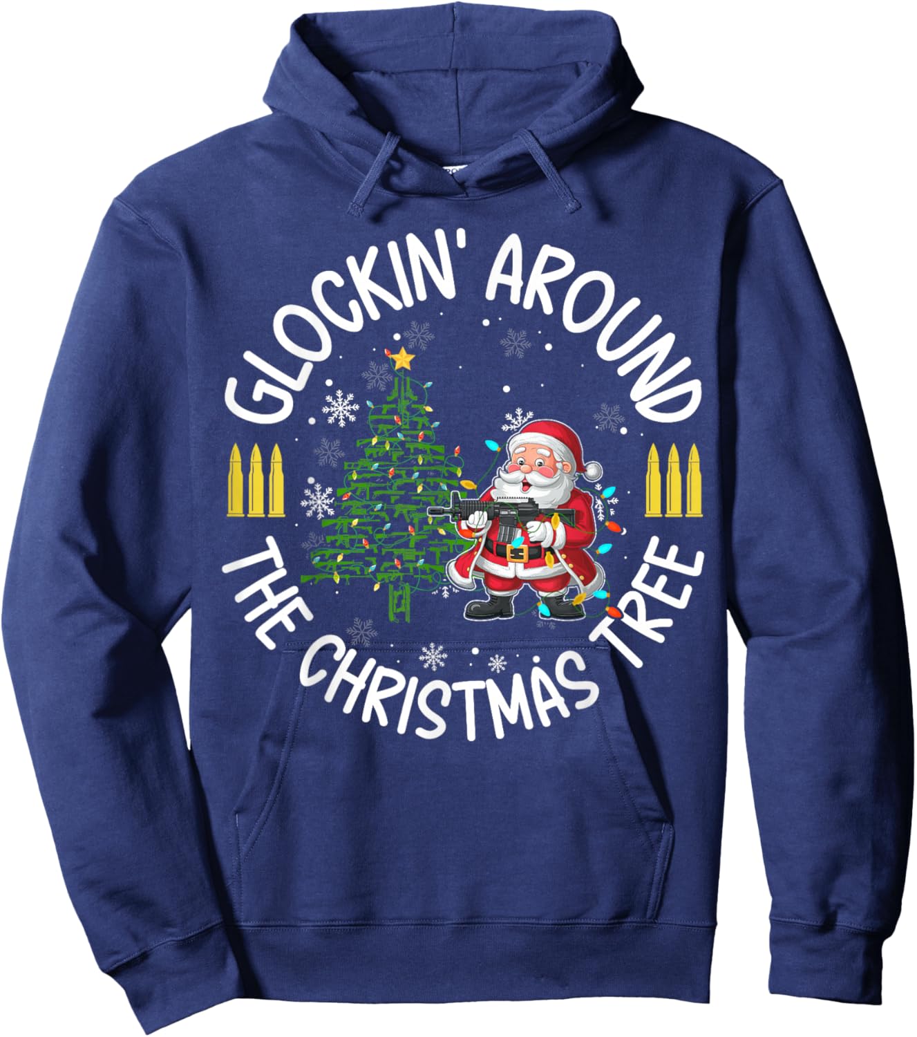 Glockin' Around the Christmas Tree Gun Lover Santa Xmas Hoodie - Hoodie | Navy