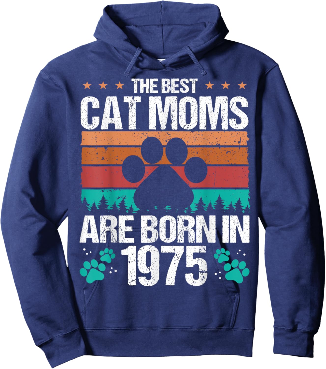 1975 Birthday Cat Mother Vintage Cat Mom Born in 1975 Women Kids Hoodie - Hoodie | Navy