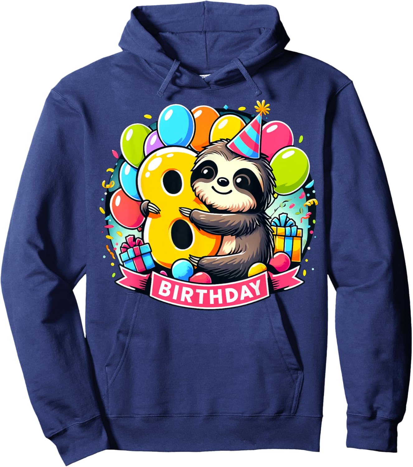 Kids Sloth Theme eighth Bday Party 8th Sloth Birthday Hoodie - Hoodie | Navy