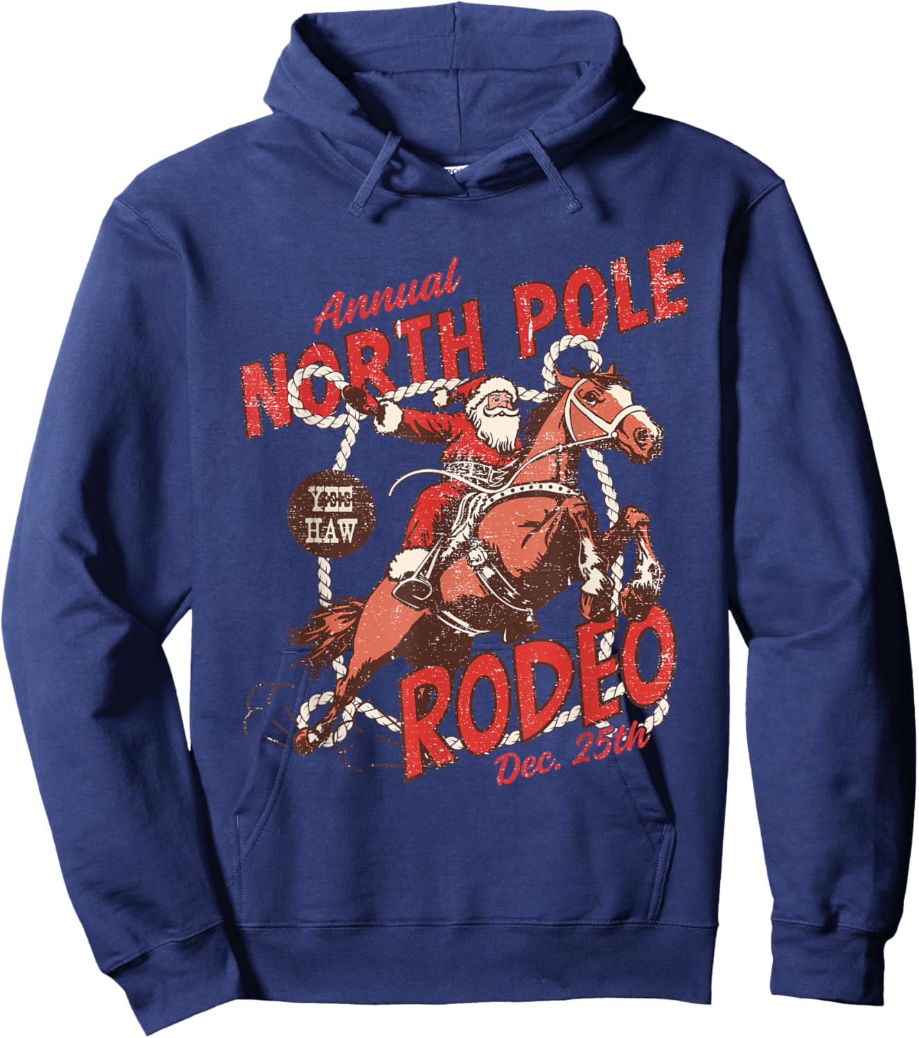 North Pole Rodeo Cowboy Santa Horseback Santa Claus Hoodie - Hoodie | Navy