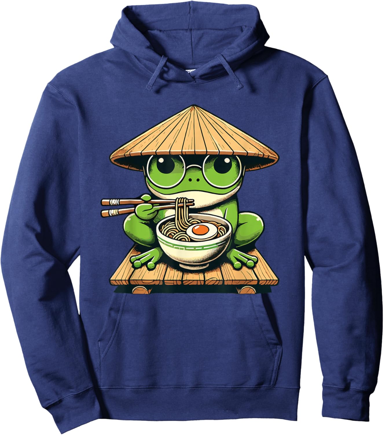 Frog Eating Ramen Noodles, Japanese Kawaii & Anime Lovers Hoodie - Hoodie | Navy