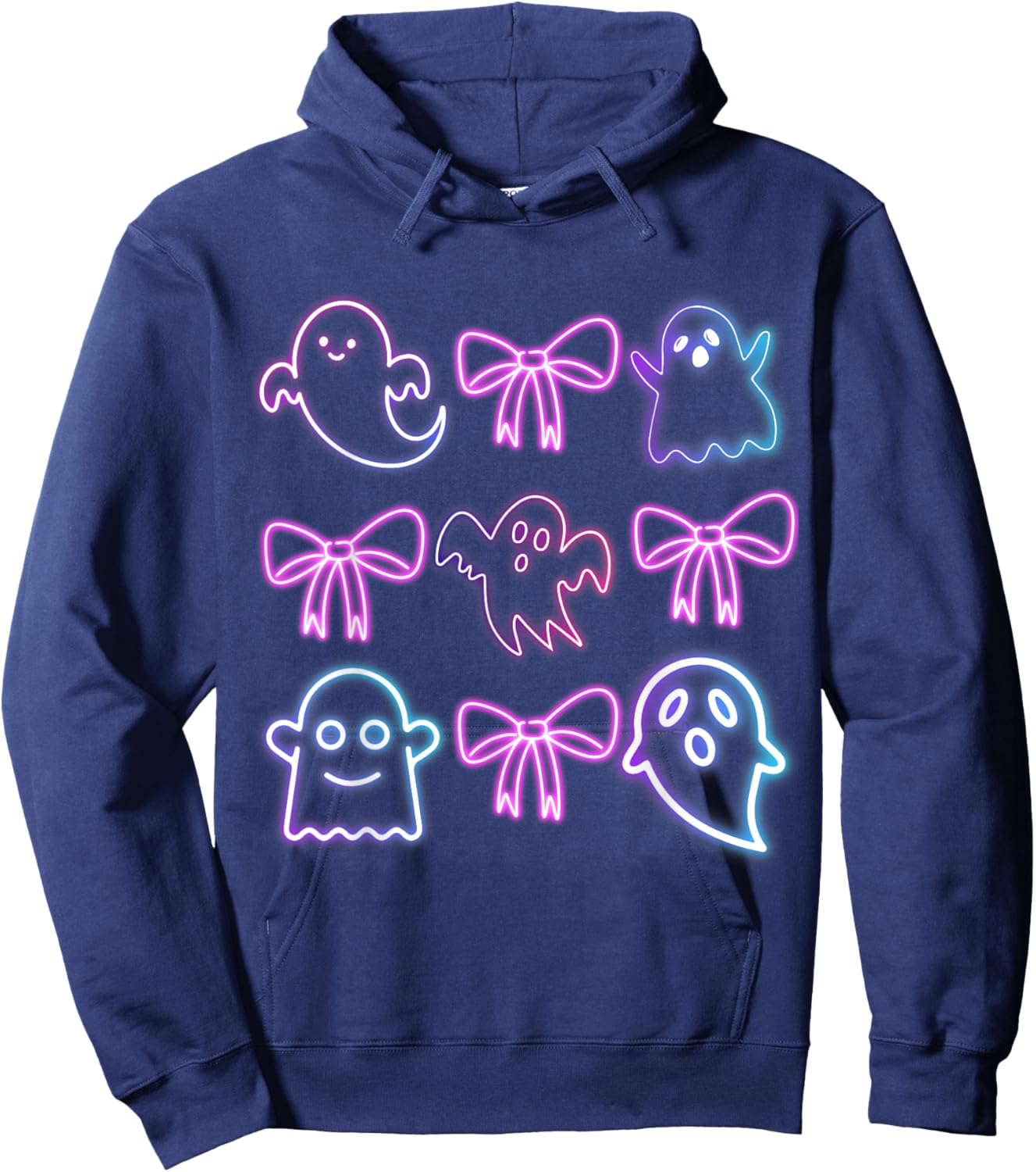 Cute Boo Ghost Spooky Season Glow In Halloween Night Bow Hoodie - Hoodie | Navy