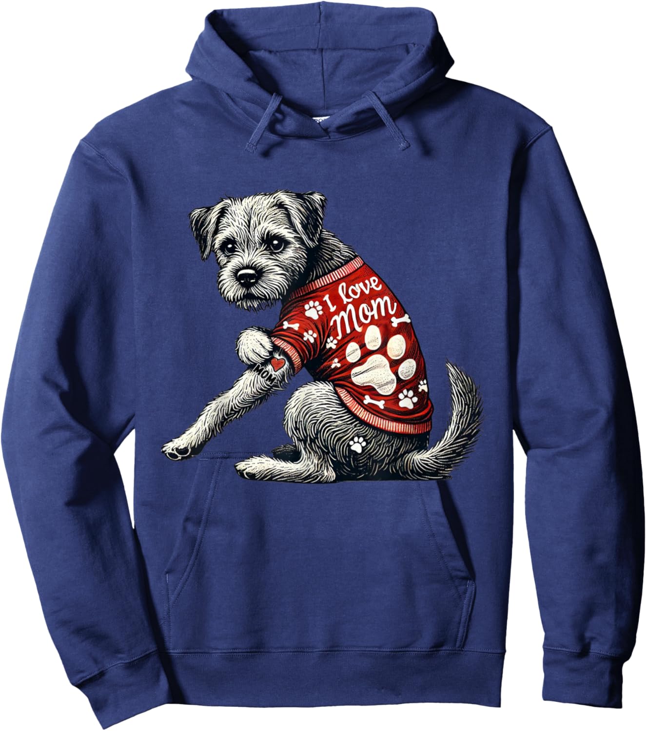Funny I Love Mom Tattoo Border Terrier Mom Hoodie - Hoodie | Navy
