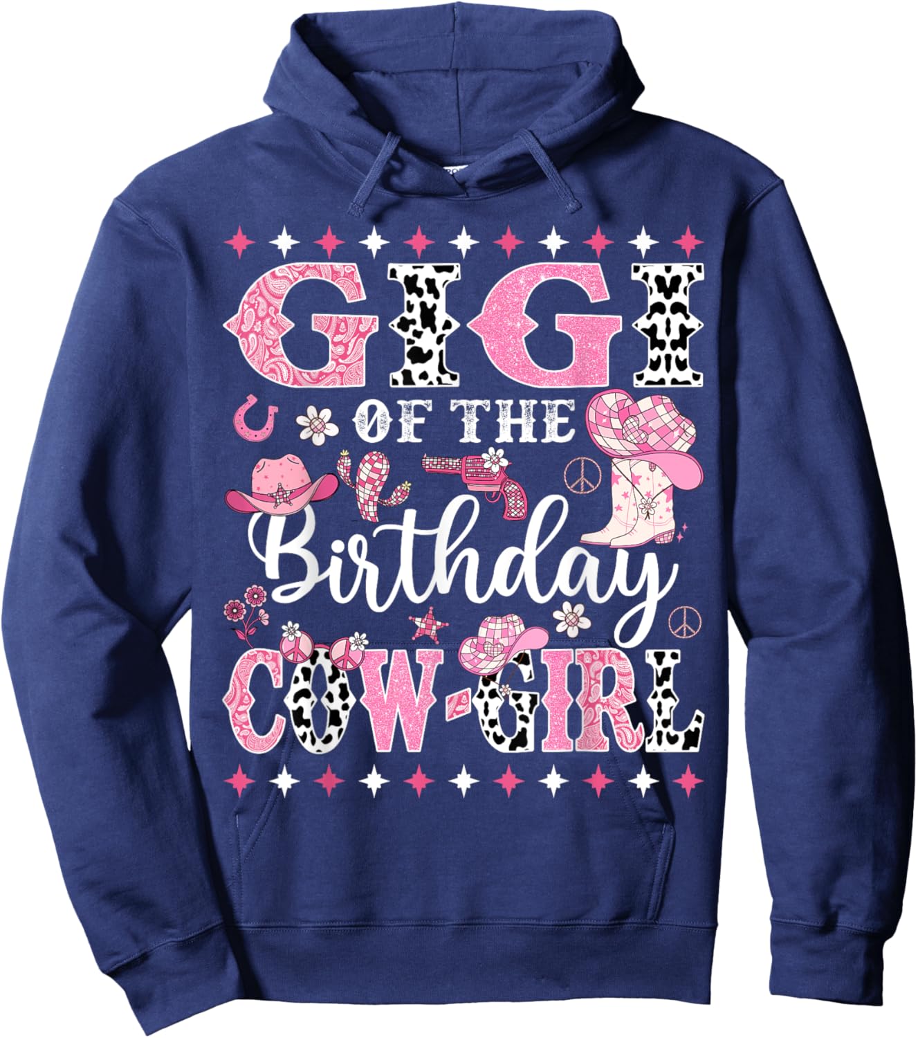 Cowgirl Birthday Matching Family Gigi Of The Birthday CowGirl Rodeo -Kids, -Adults Black Small Short Sleeve Hoodie - Hoodie | Navy