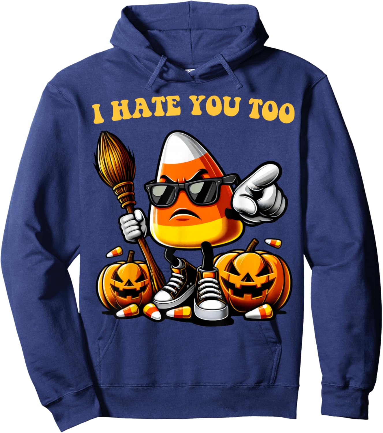 Groovy Team Candy Corn I Hate You Too Funny Halloween Sweets Hoodie - Hoodie | Navy
