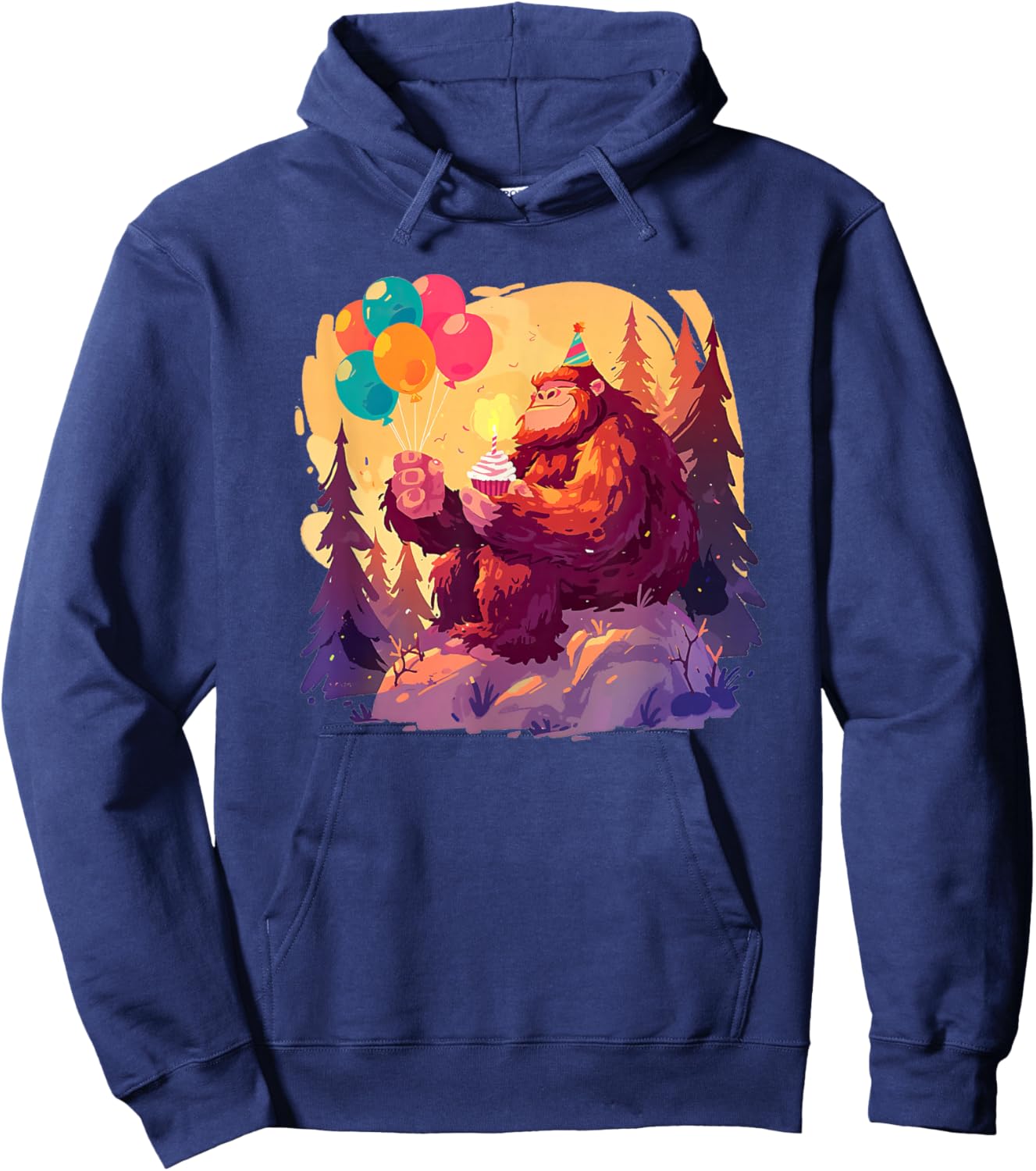 Sasquatch Birthday Party Balloon Cupcake BDay Bigfoot Theme Hoodie - Hoodie | Navy