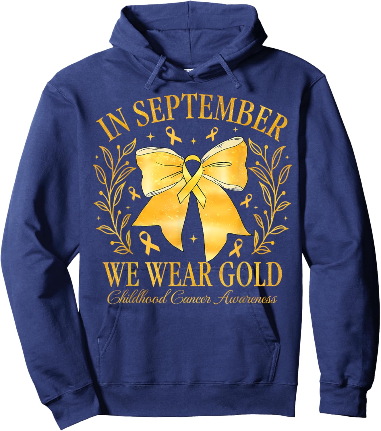 Childhood Cancer Awareness Month Gold Ribbon Coquette Bow Hoodie - Hoodie | Navy