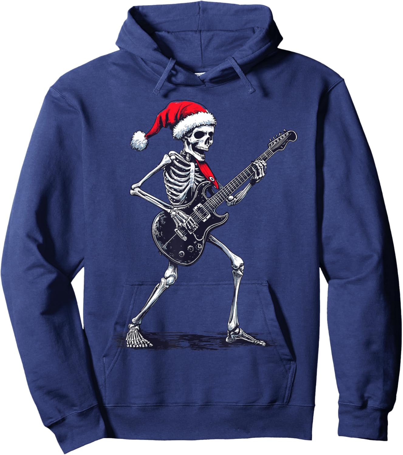 Santa Skeleton Playing Electric Guitar - Guitarist Christmas Hoodie - Hoodie | Navy