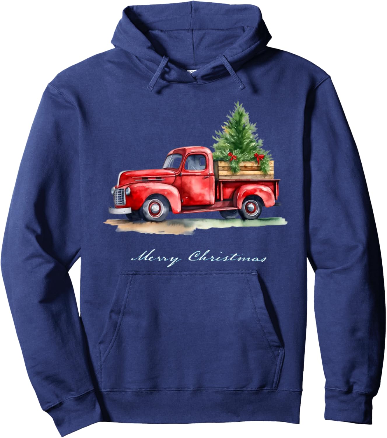 Funny Classic Red Vintage Wagon Truck Christmas Tree Design Hoodie - Hoodie | Navy