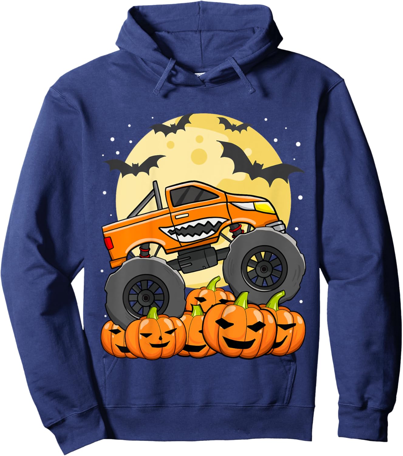 Kids Monster Truck Halloween Jack O Lantern Moon Pumpkin Toddler Hoodie - Hoodie | Navy