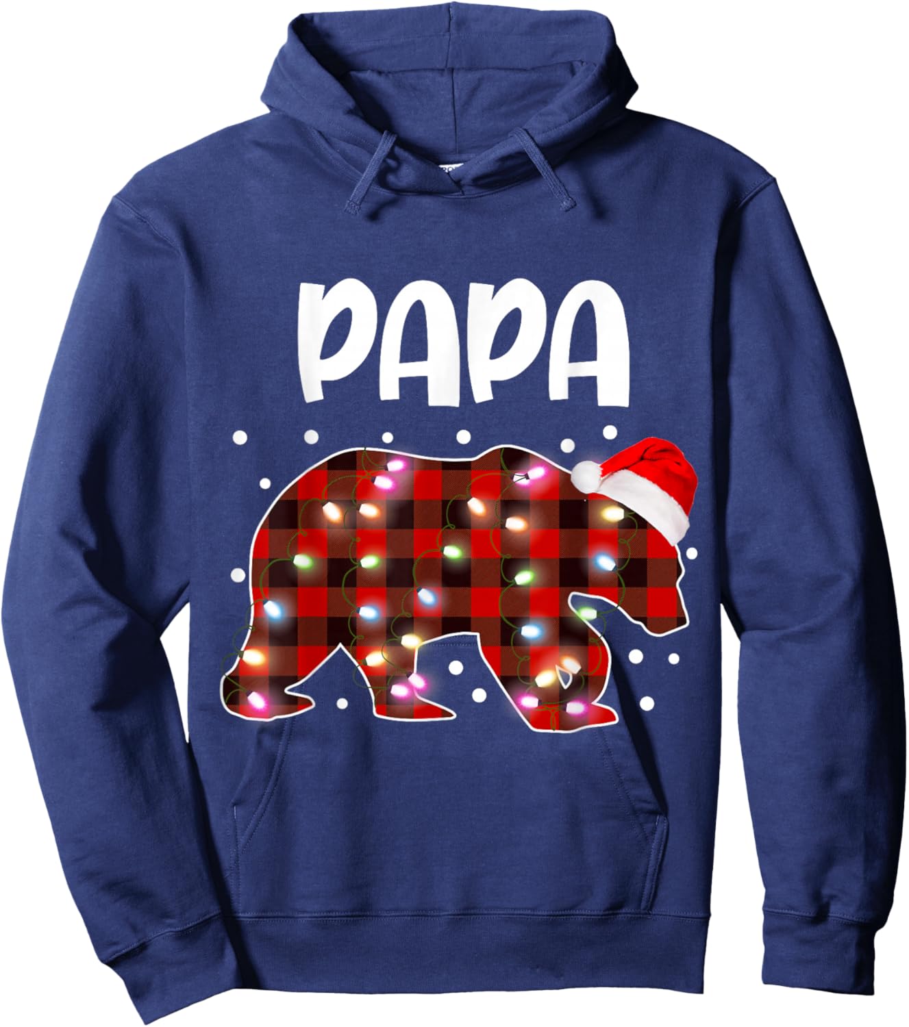 Papa Bear Red& Black Plaid Flannel Christmas Family Pajamas Hoodie - Hoodie | Navy