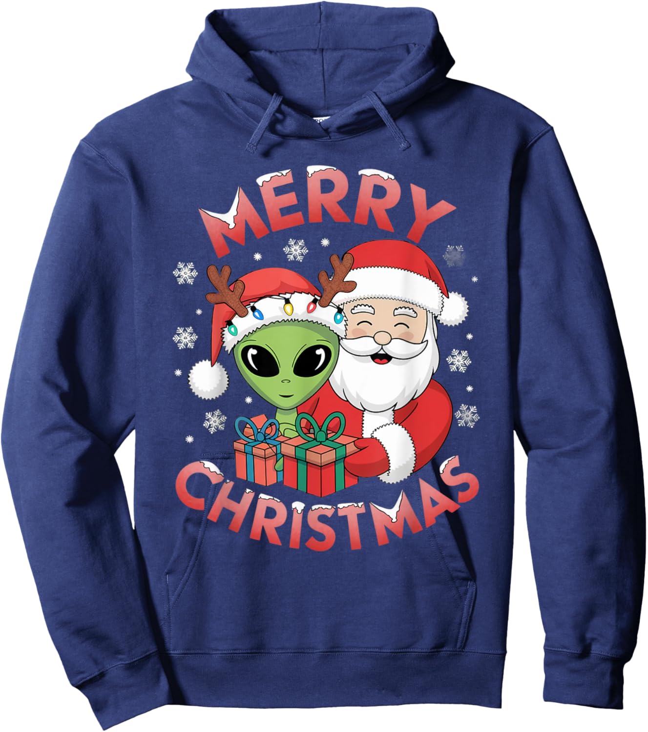 Cute Xmas Alien Santa on Alien Christmas Hoodie - Hoodie | Navy