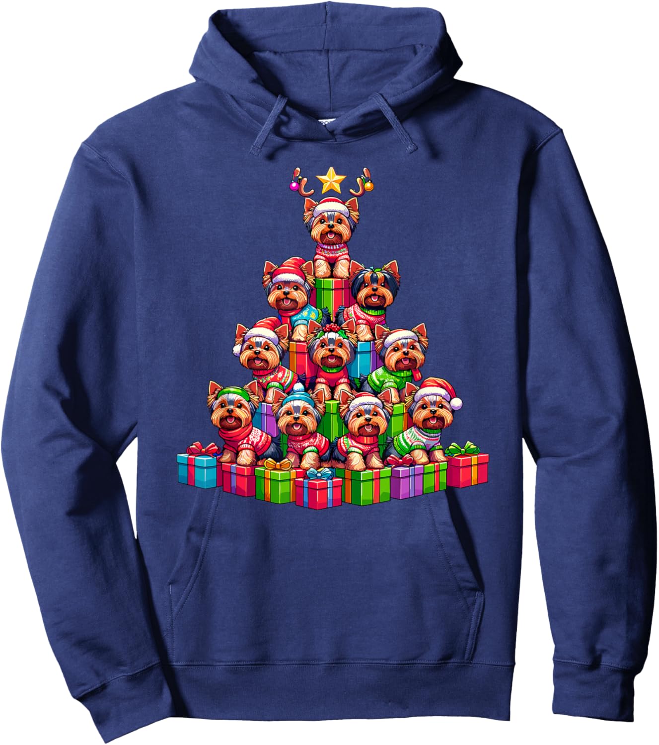 Christmas Tree Yorkshire Terrier Terriers Yorkie Hoodie - Hoodie | Navy