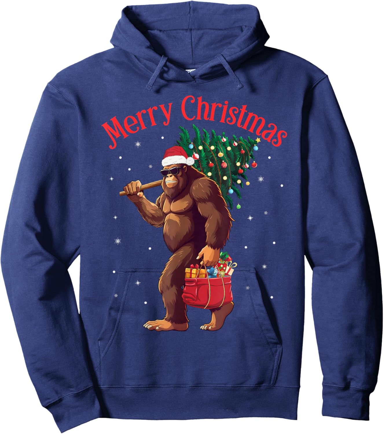 Bigfoot Merry Christmas Tree Lights Sasquatch Xmas Santa Hoodie - Hoodie | Navy