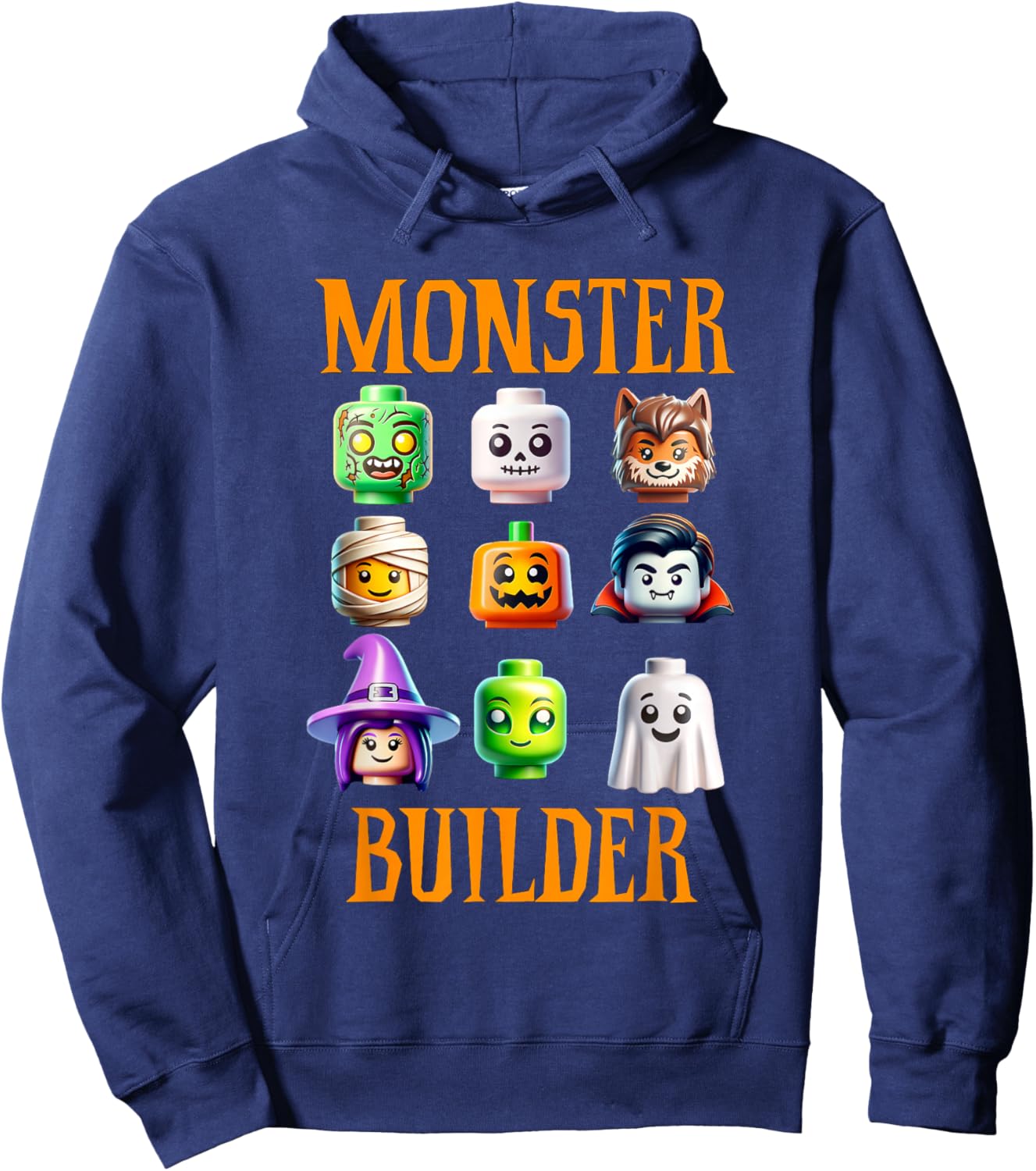Halloween Buillding Brick Head Monster Builder Boys Kids Hoodie - Hoodie | Navy