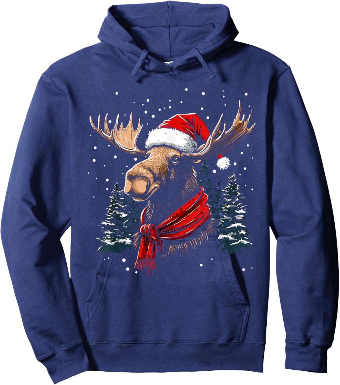 Moose Santa Hat Christmas Pajama Funny Moose Xmas Hoodie - Hoodie | Navy
