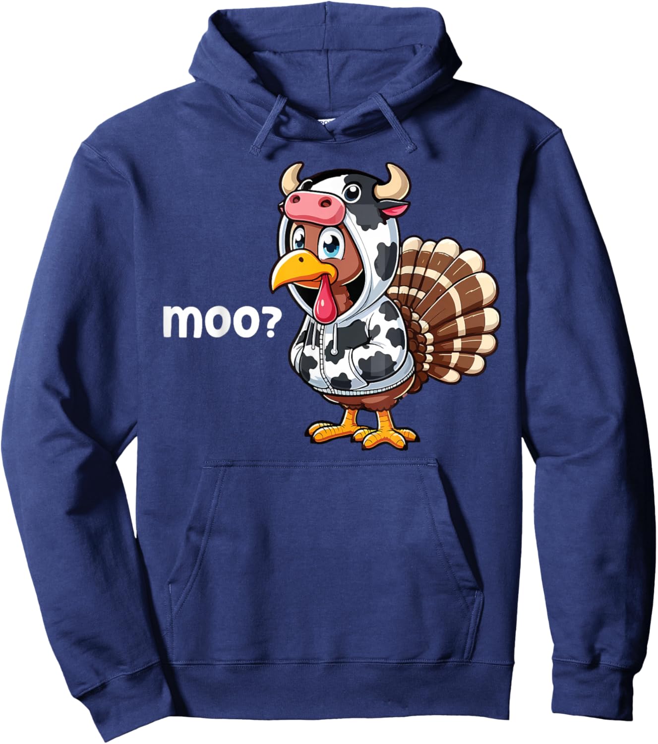 Cute Turkey Moo Cow Funny Turkey Trot Outfit Thanksgiving Hoodie - Hoodie | Navy
