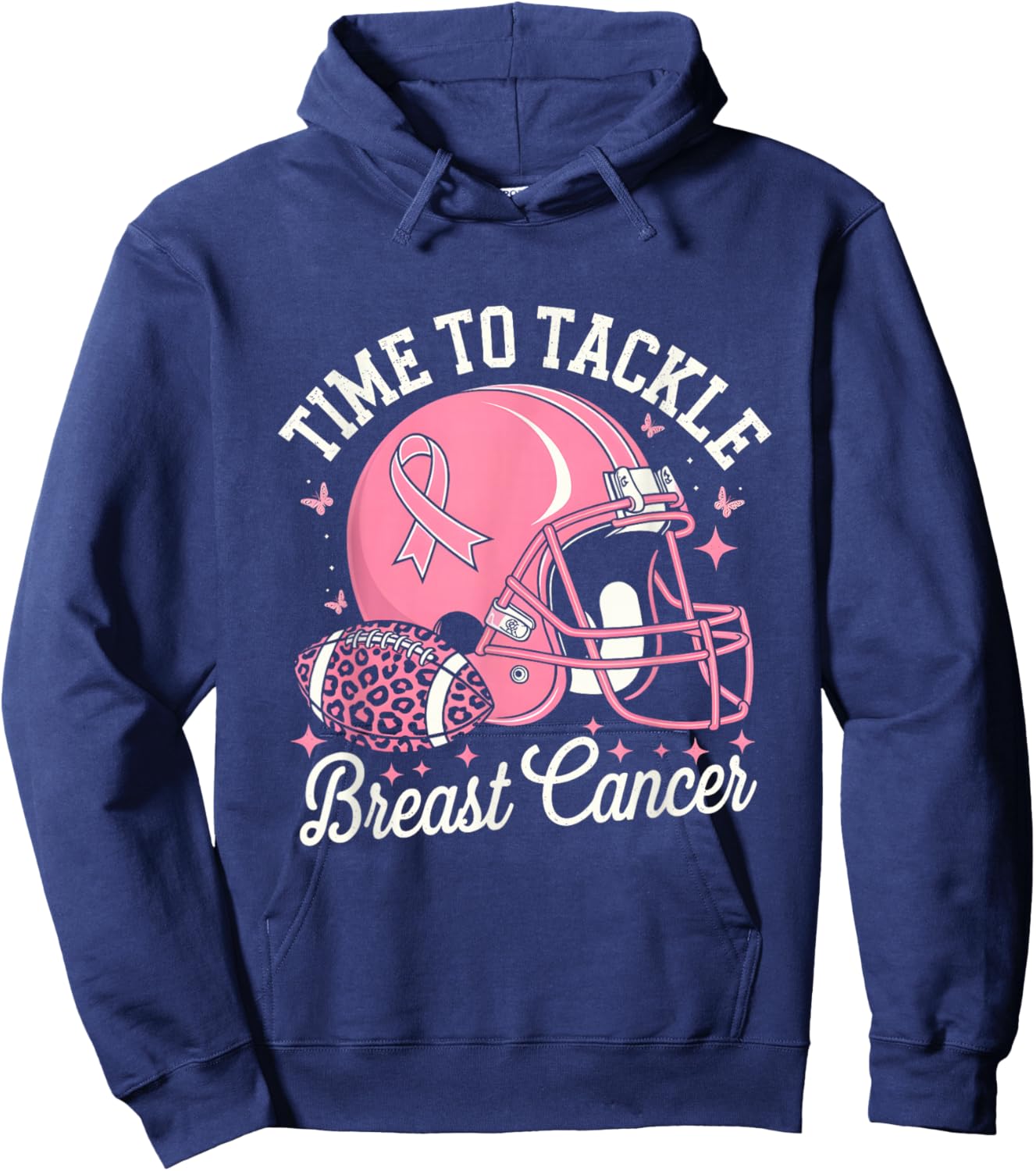 Tackle Football Breast Cancer Awareness Pink Ribbon Boys Kid Hoodie - Hoodie | Navy