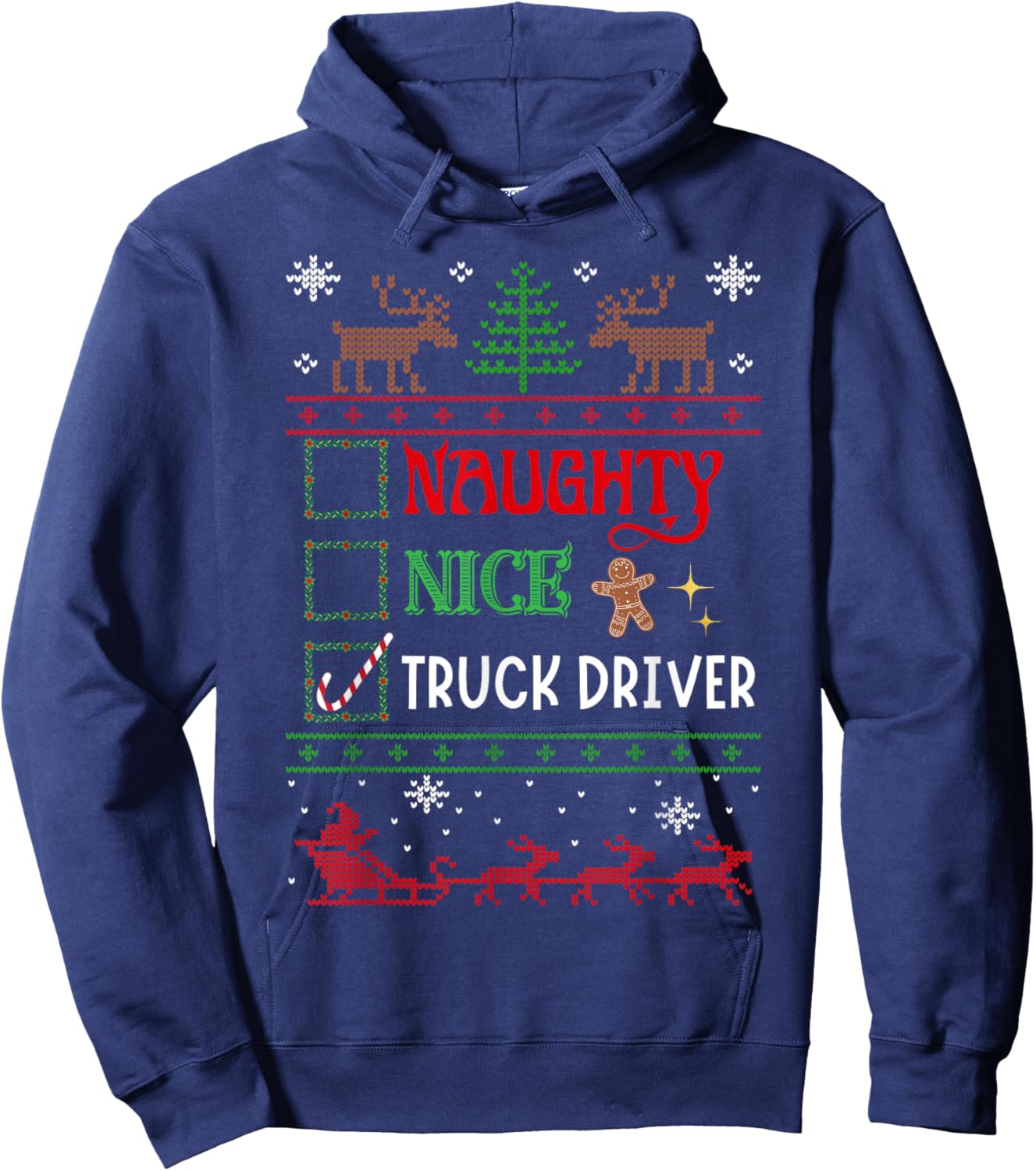 Funny Xmas Nice Naughty List Christmas Truck Driver Trucker Hoodie - Hoodie | Navy