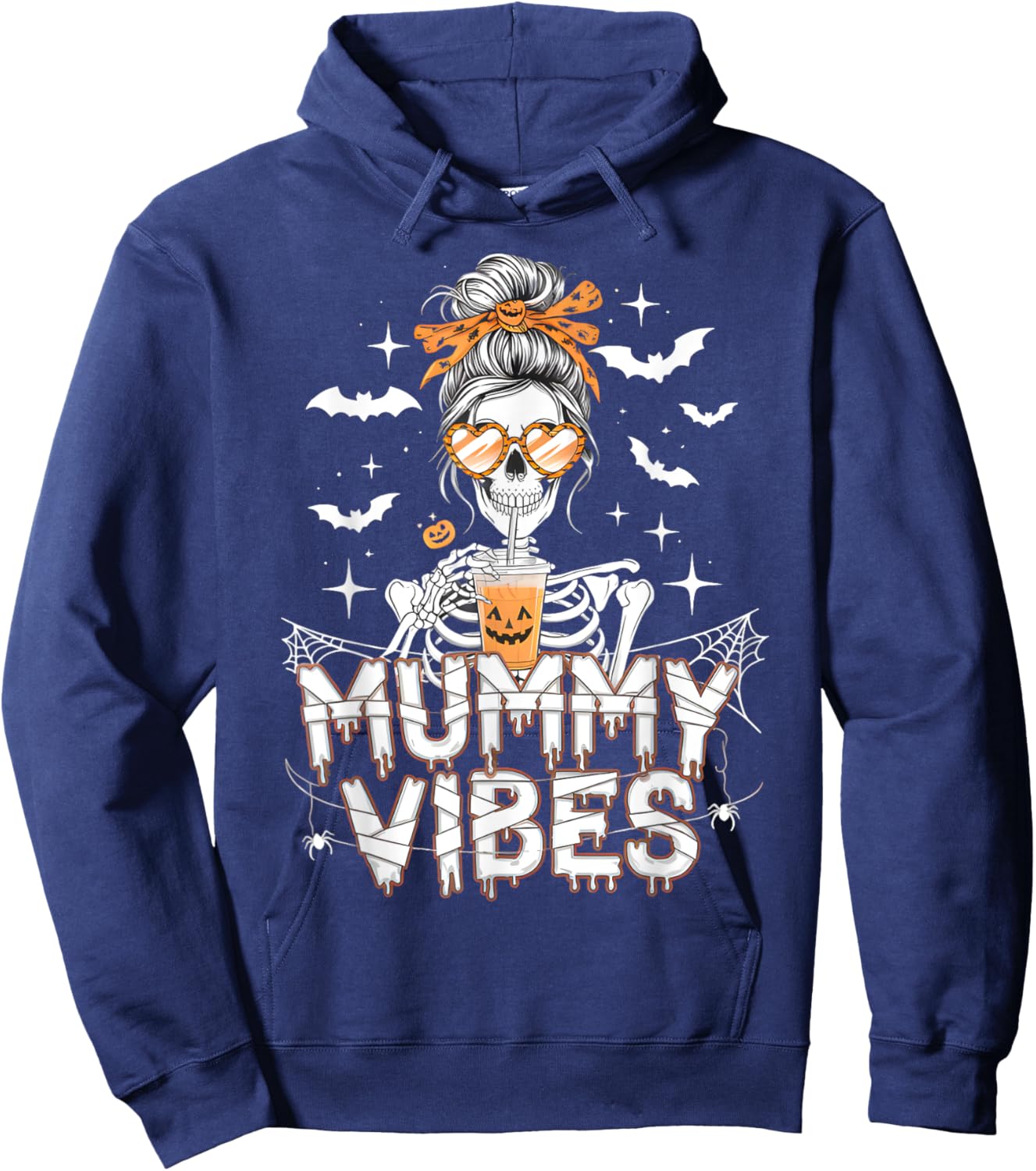 Mummy Vibes Halloween Coffee Funny Skeleton Mother Mom Hoodie - Hoodie | Navy