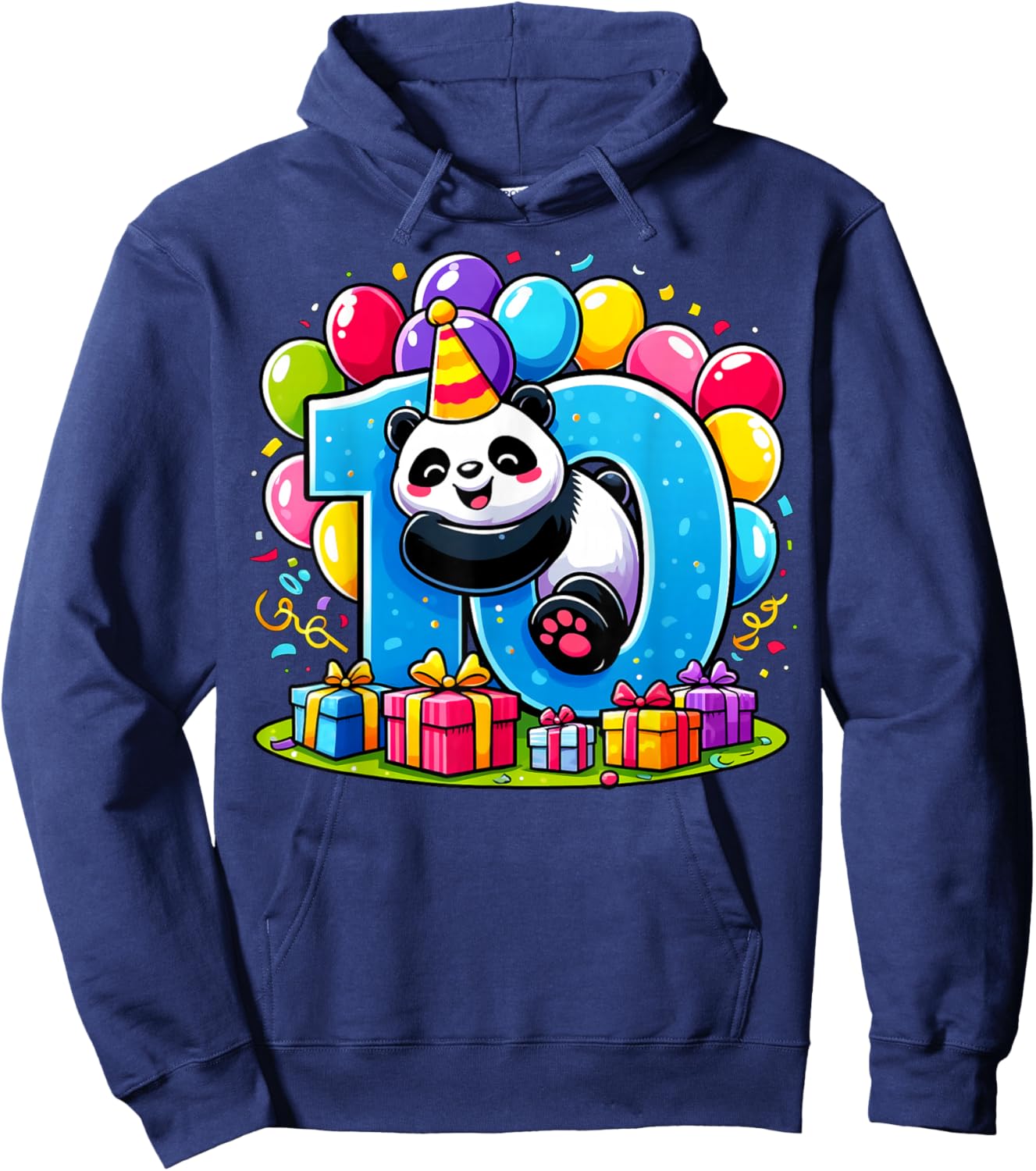 Kids Panda Theme tenth Bday Party 10th Panda Birthday Hoodie - Hoodie | Navy